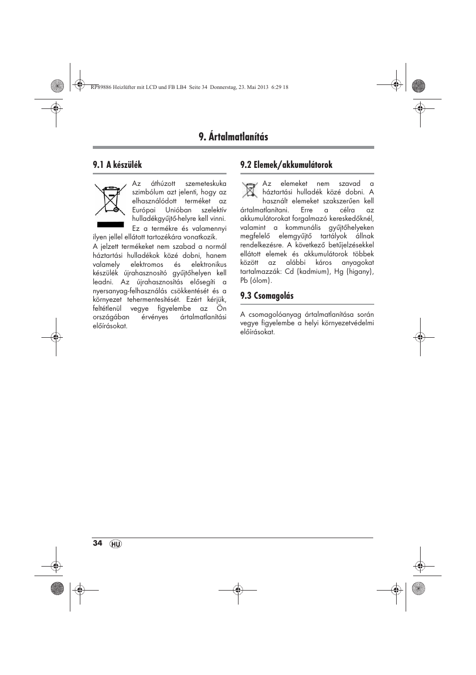 Ártalmatlanítás | Silvercrest SHLF 2000 A1 User Manual | Page 36 / 86