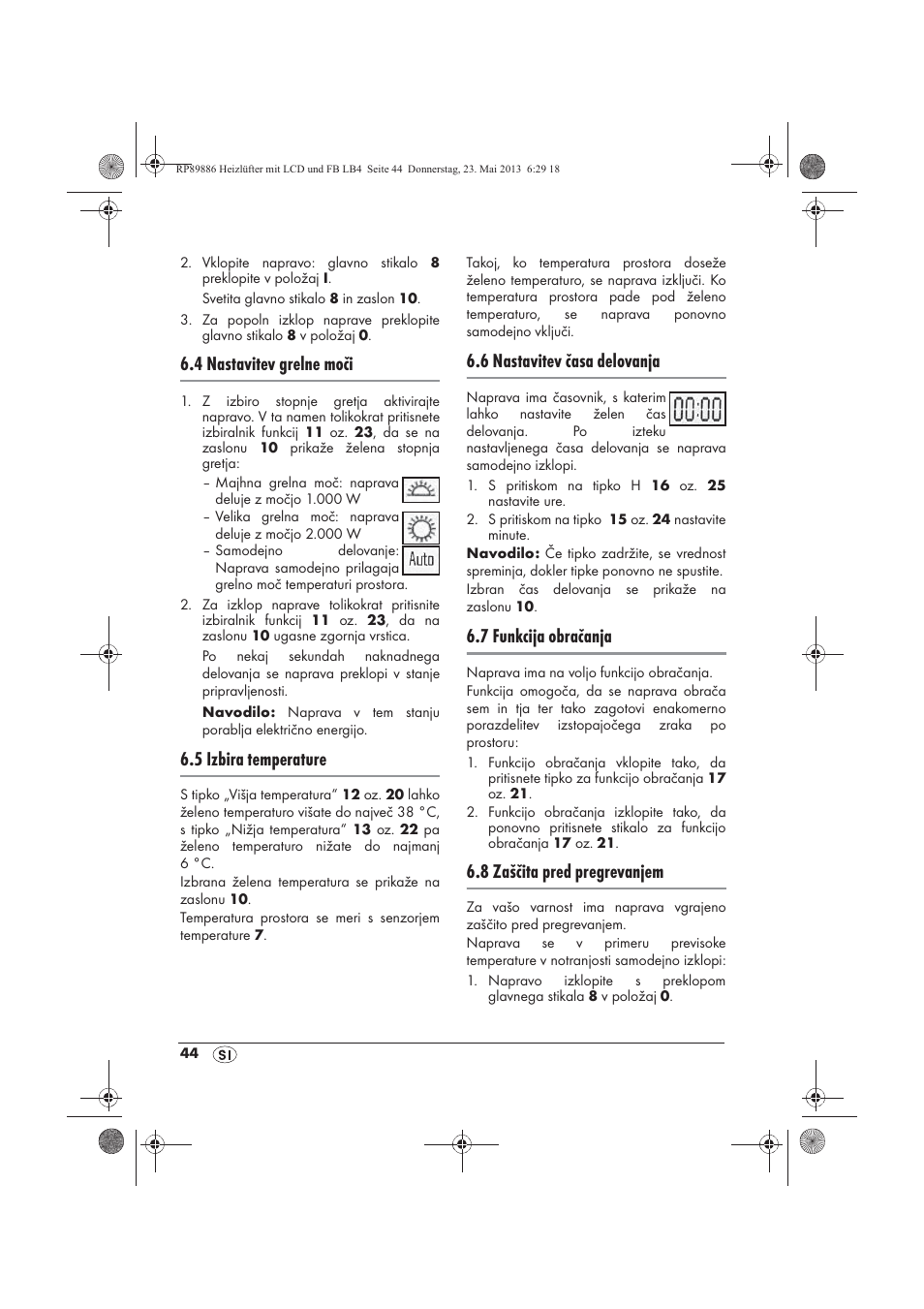 4 nastavitev grelne moči, 5 izbira temperature, 6 nastavitev časa delovanja | 7 funkcija obračanja, 8 zaščita pred pregrevanjem | Silvercrest SHLF 2000 A1 User Manual | Page 46 / 86