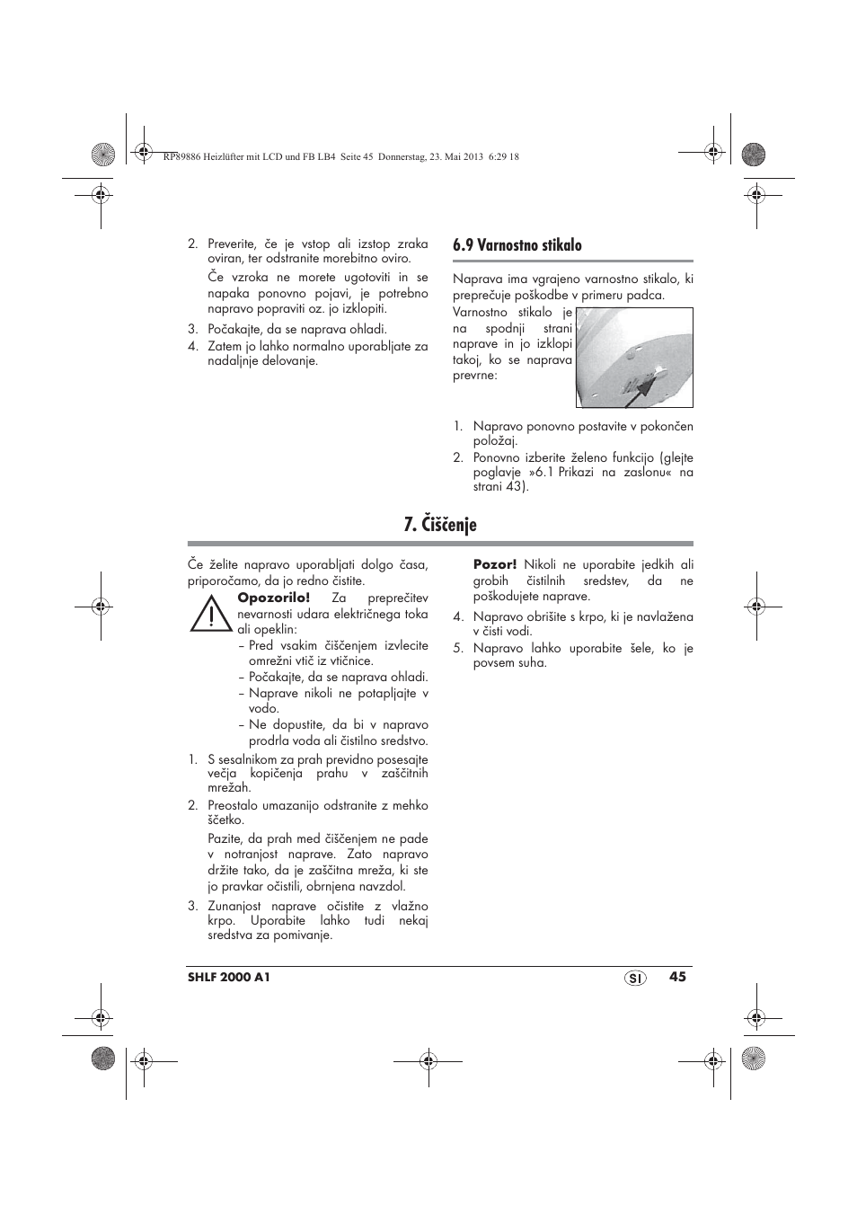 Čiščenje, 9 varnostno stikalo | Silvercrest SHLF 2000 A1 User Manual | Page 47 / 86