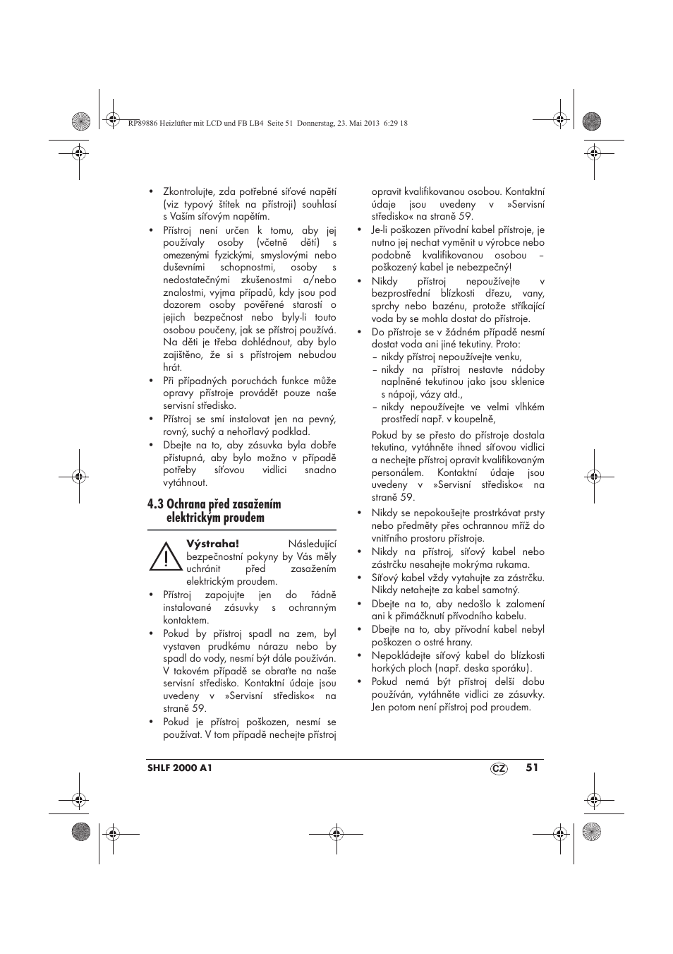 3 ochrana před zasažením elektrickým proudem | Silvercrest SHLF 2000 A1 User Manual | Page 53 / 86