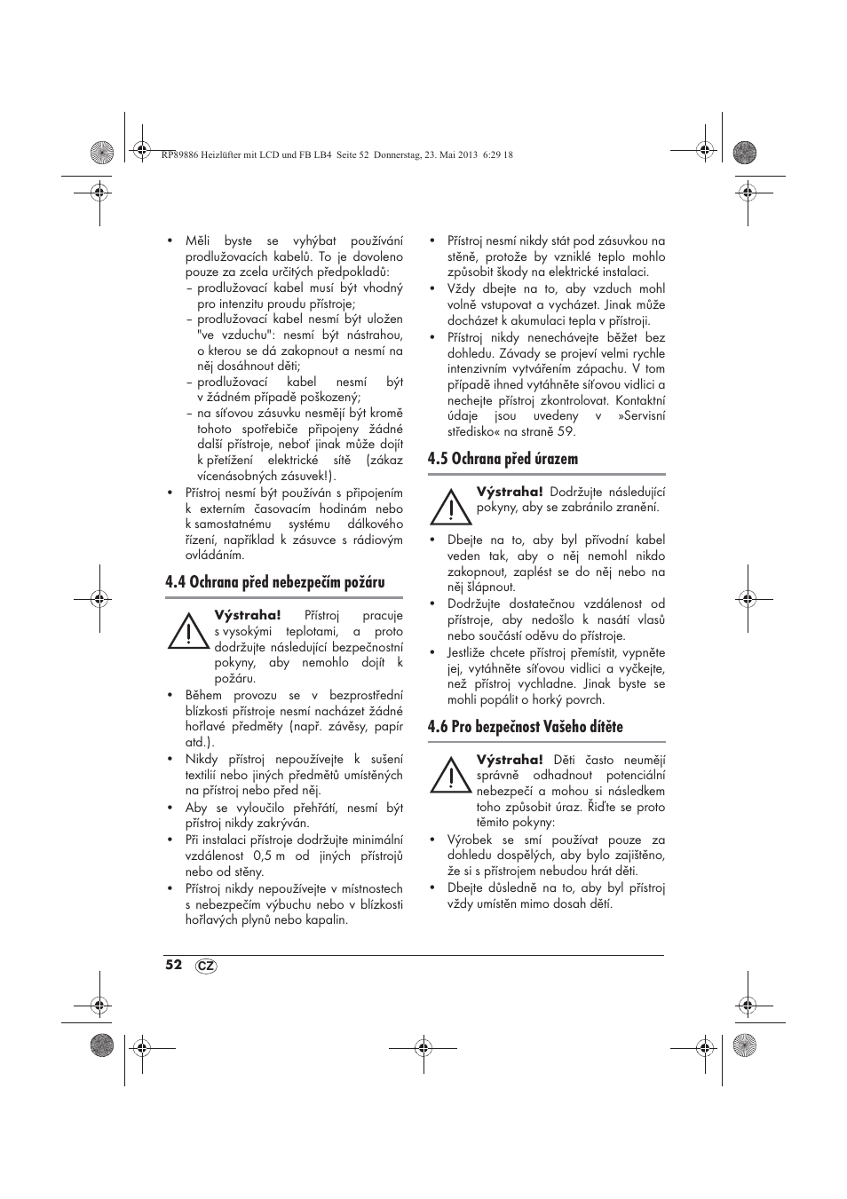 4 ochrana před nebezpečím požáru, 5 ochrana před úrazem, 6 pro bezpečnost vašeho dítěte | Silvercrest SHLF 2000 A1 User Manual | Page 54 / 86