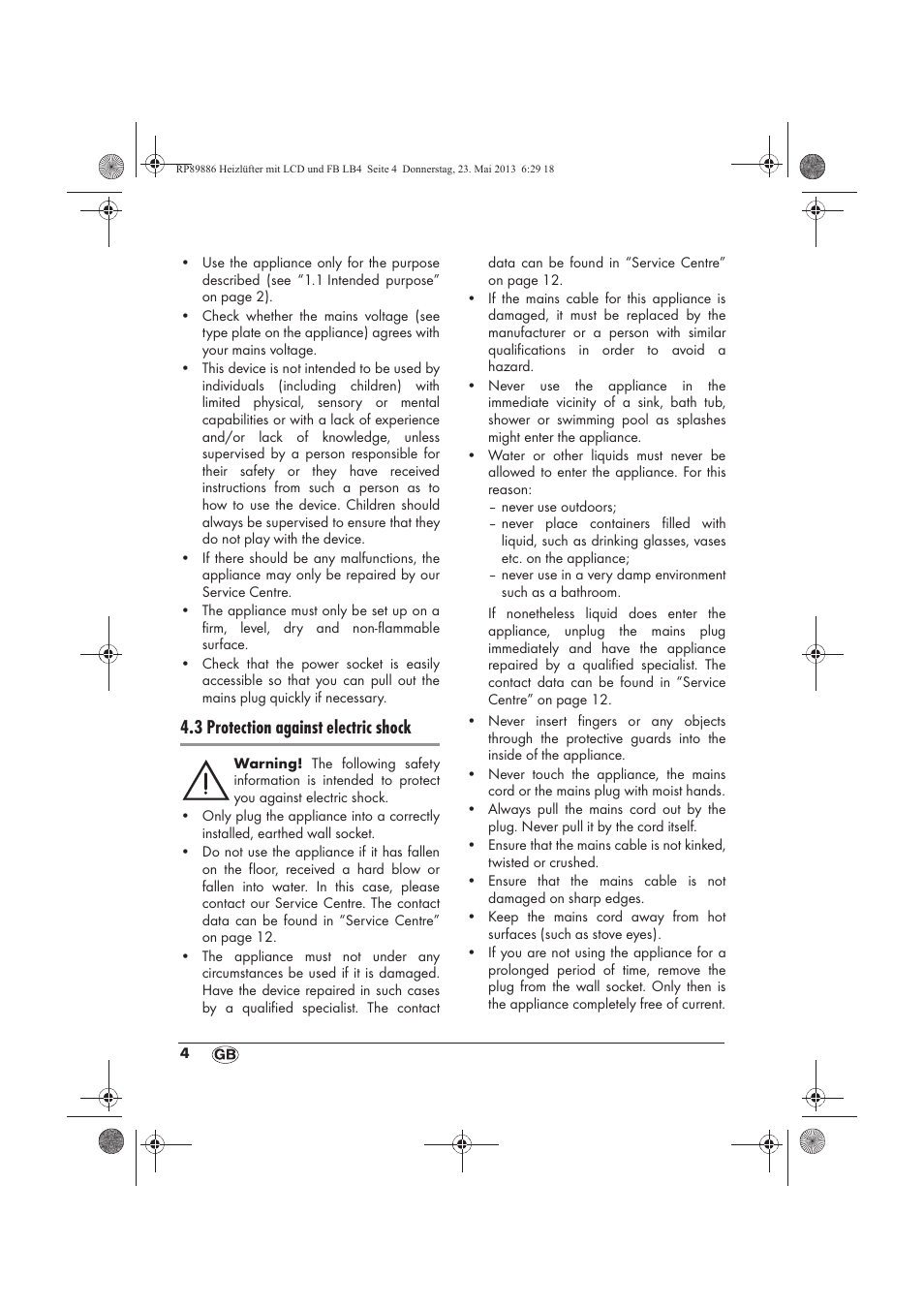 3 protection against electric shock | Silvercrest SHLF 2000 A1 User Manual | Page 6 / 86