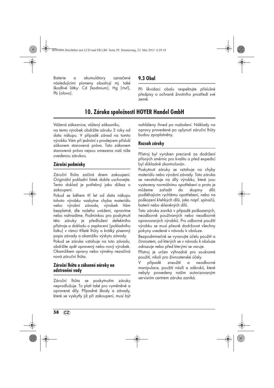 Záruka společnosti hoyer handel gmbh, 3 obal | Silvercrest SHLF 2000 A1 User Manual | Page 60 / 86