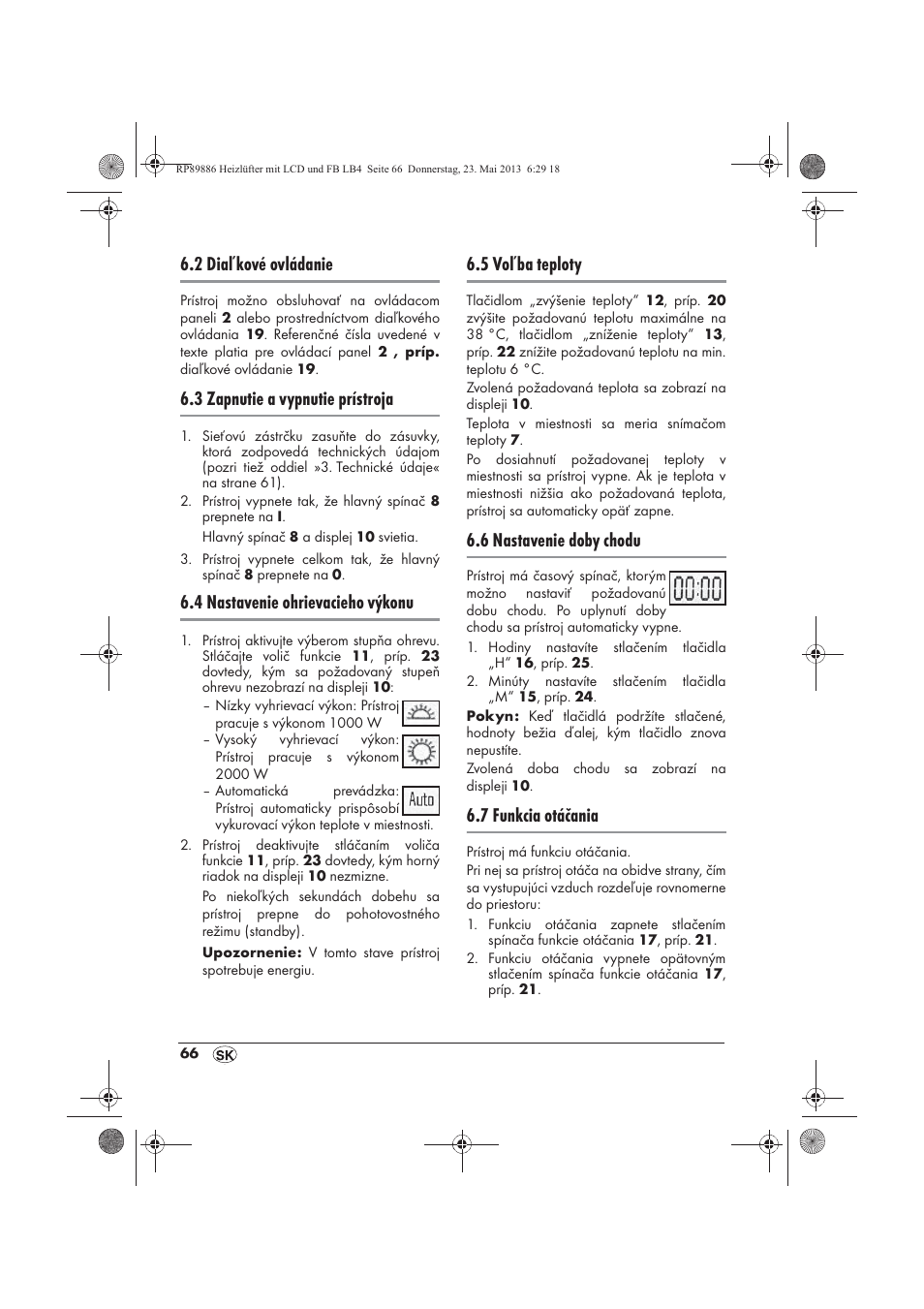 2 diaľkové ovládanie, 3 zapnutie a vypnutie prístroja, 4 nastavenie ohrievacieho výkonu | 5 voľba teploty, 6 nastavenie doby chodu, 7 funkcia otáčania | Silvercrest SHLF 2000 A1 User Manual | Page 68 / 86