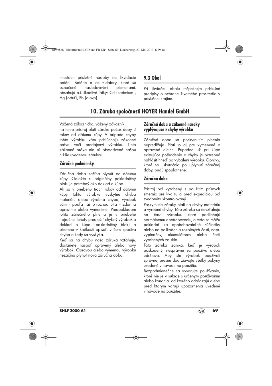 Záruka spoločnosti hoyer handel gmbh | Silvercrest SHLF 2000 A1 User Manual | Page 71 / 86