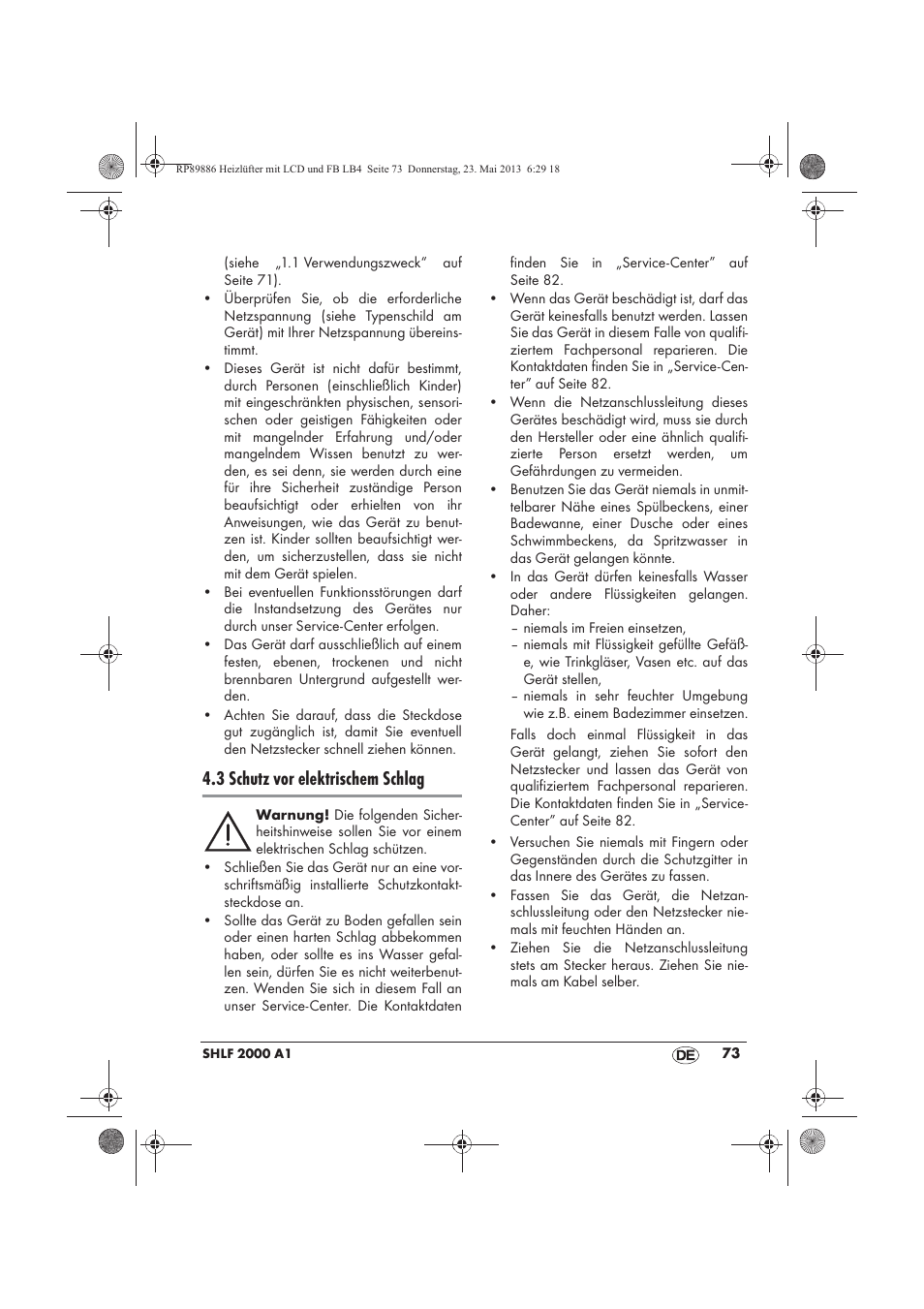 3 schutz vor elektrischem schlag | Silvercrest SHLF 2000 A1 User Manual | Page 75 / 86