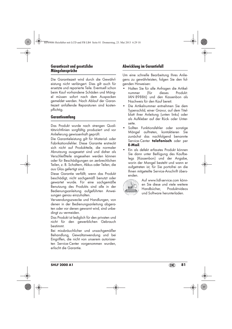 Silvercrest SHLF 2000 A1 User Manual | Page 83 / 86