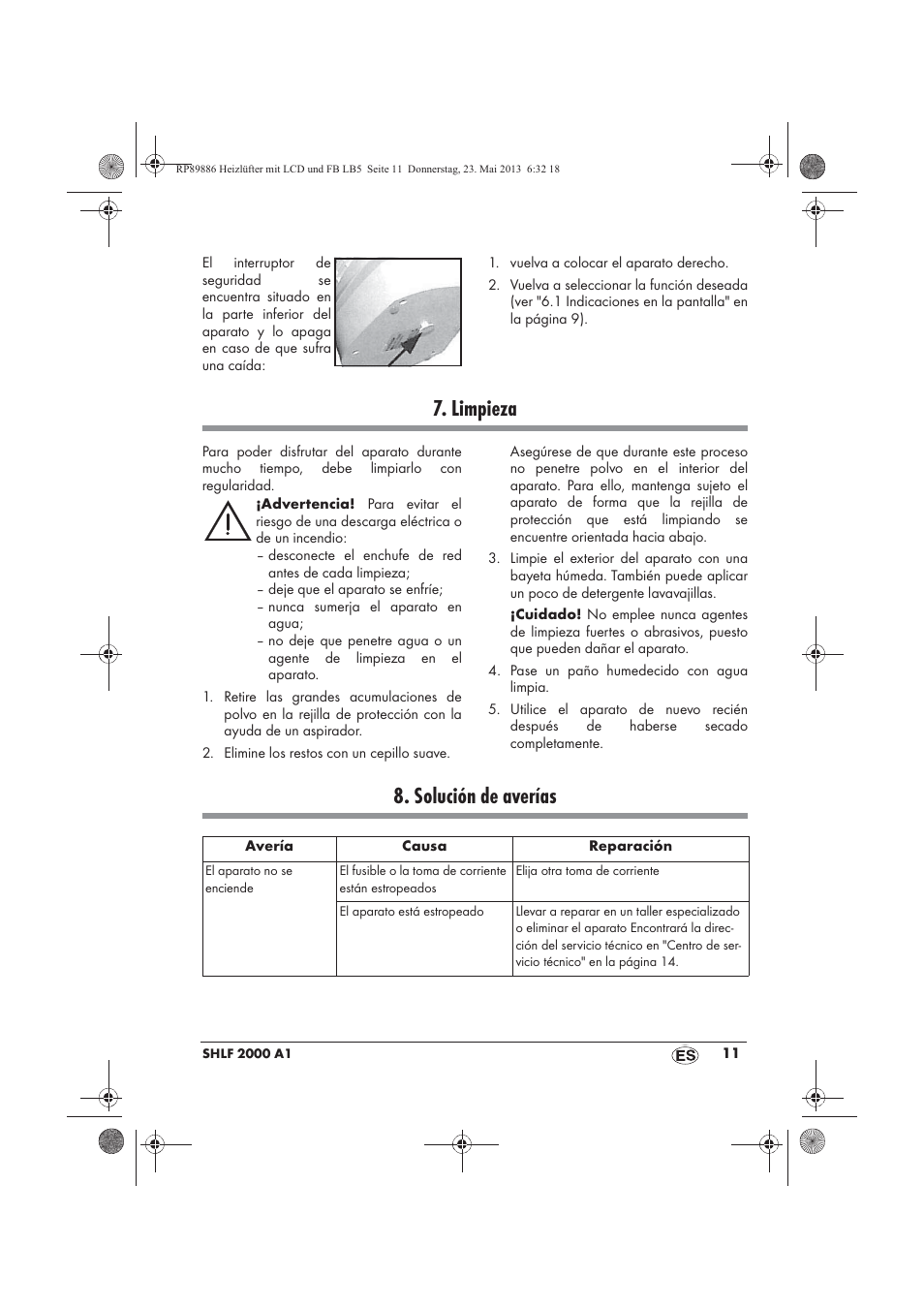 Limpieza, Solución de averías | Silvercrest SHLF 2000 A1 User Manual | Page 13 / 66