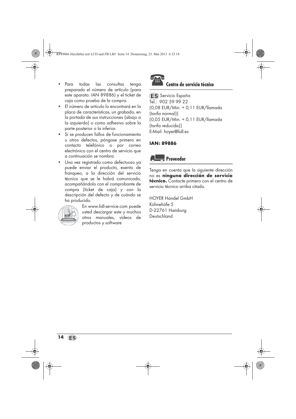 Centro de servicio técnico, Proveedor | Silvercrest SHLF 2000 A1 User Manual | Page 16 / 66