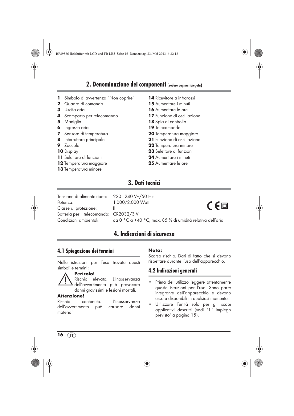 Denominazione dei componenti, Dati tecnici, Indicazioni di sicurezza | 1 spiegazione dei termini, 2 indicazioni generali | Silvercrest SHLF 2000 A1 User Manual | Page 18 / 66