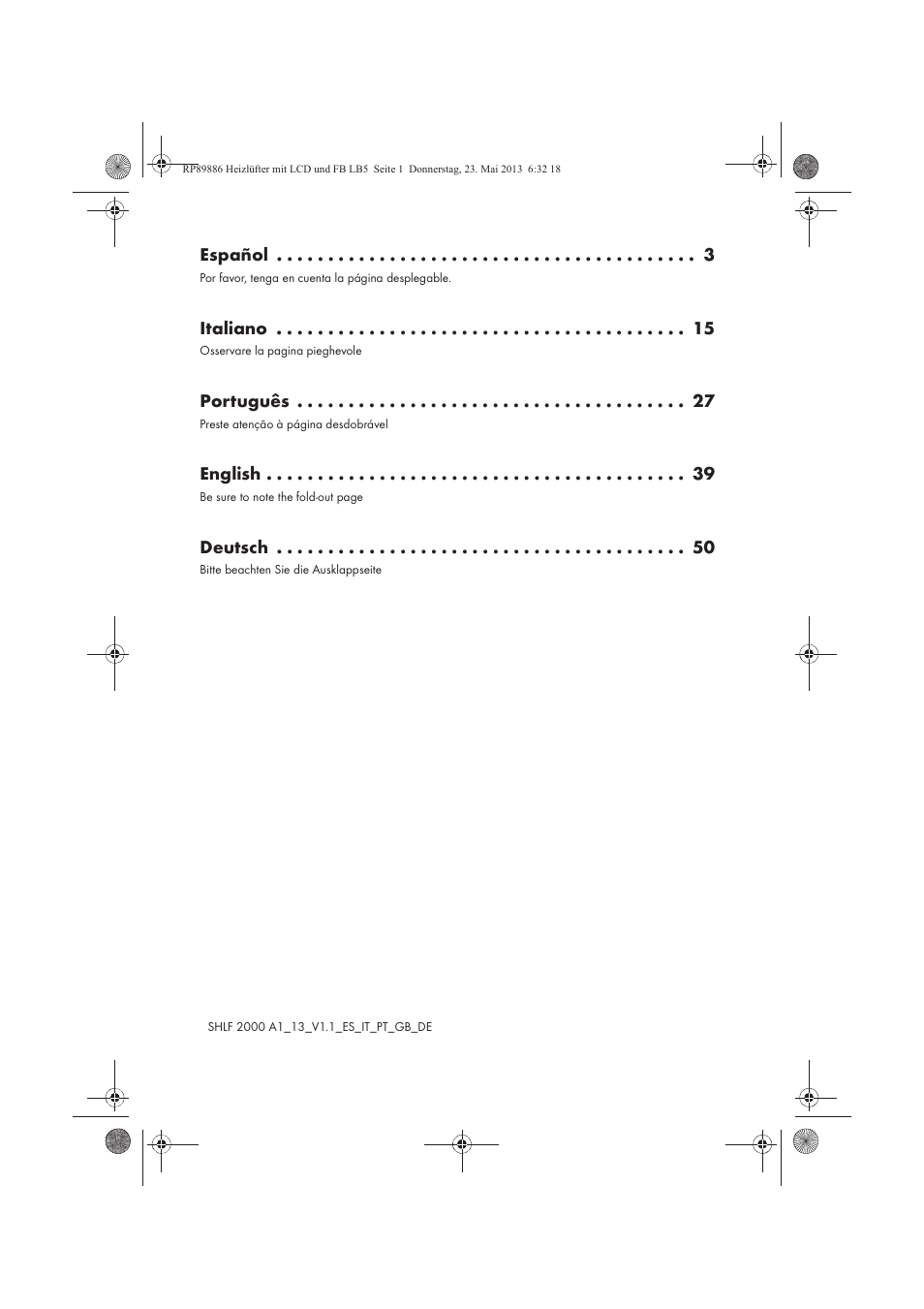 Español, Italiano, Português | English, Deutsch | Silvercrest SHLF 2000 A1 User Manual | Page 2 / 66