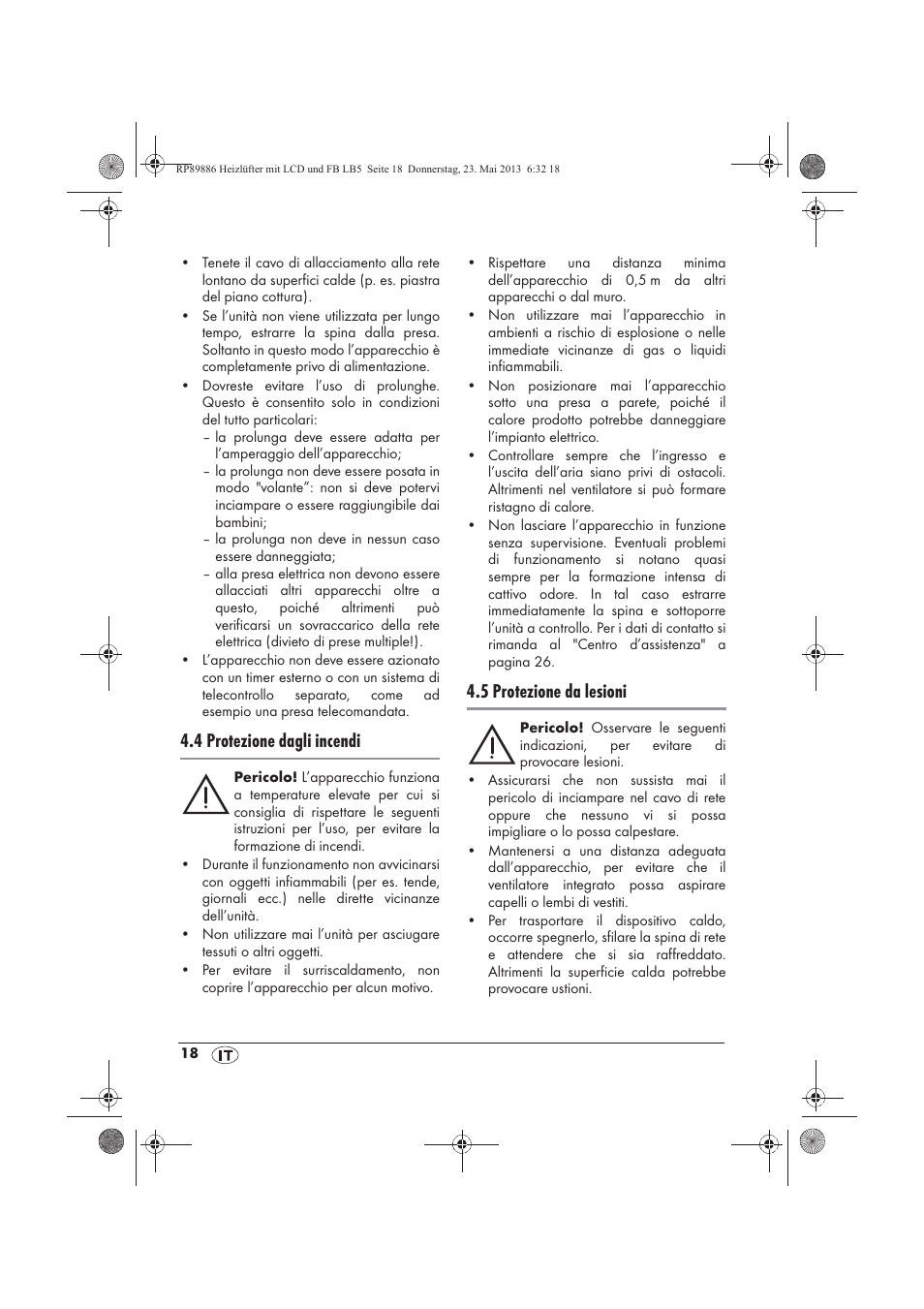 4 protezione dagli incendi, 5 protezione da lesioni | Silvercrest SHLF 2000 A1 User Manual | Page 20 / 66