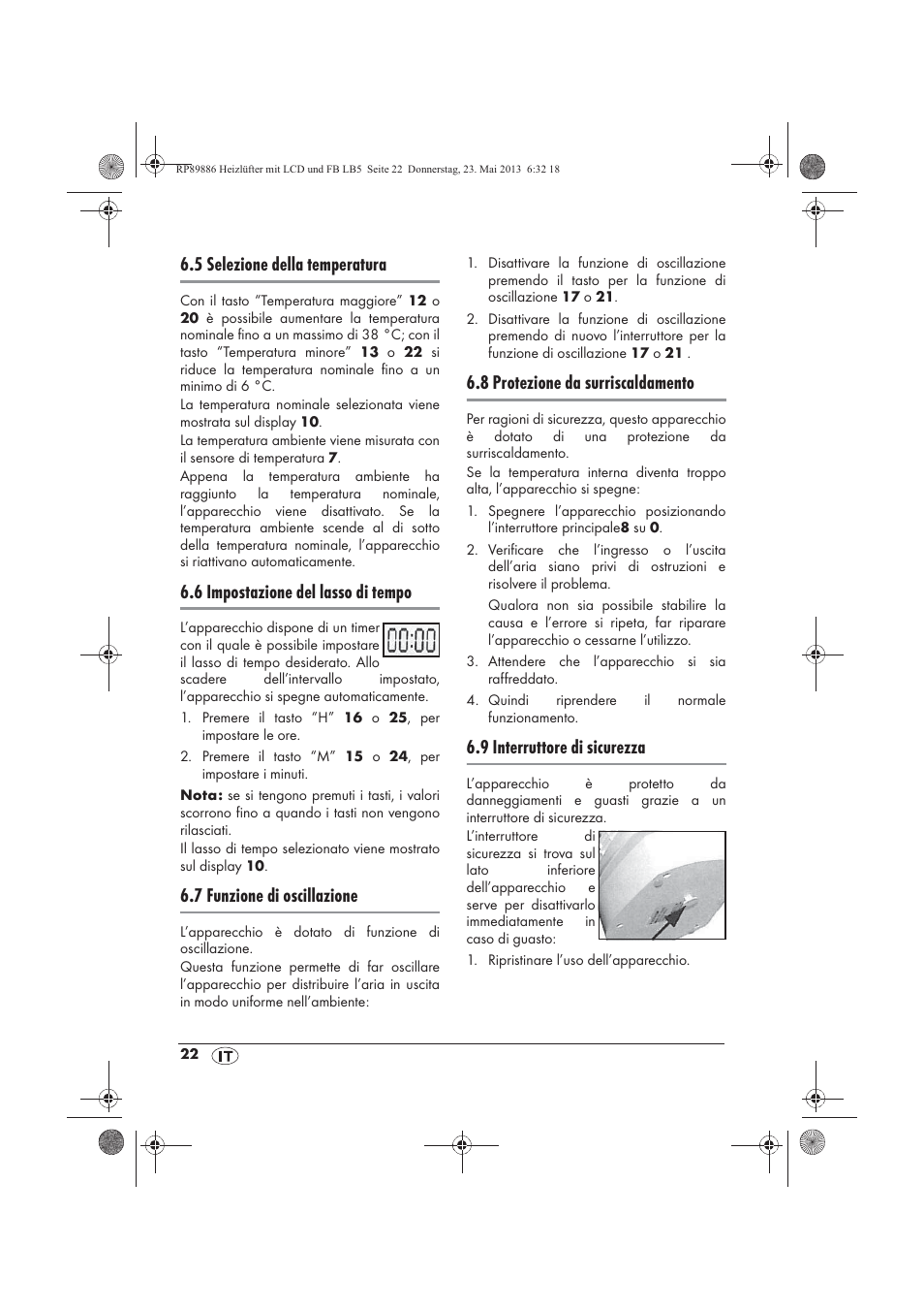 5 selezione della temperatura, 6 impostazione del lasso di tempo, 7 funzione di oscillazione | 8 protezione da surriscaldamento, 9 interruttore di sicurezza | Silvercrest SHLF 2000 A1 User Manual | Page 24 / 66