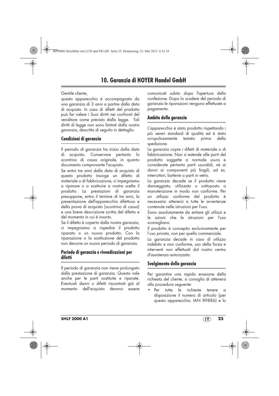 Garanzia di hoyer handel gmbh | Silvercrest SHLF 2000 A1 User Manual | Page 27 / 66