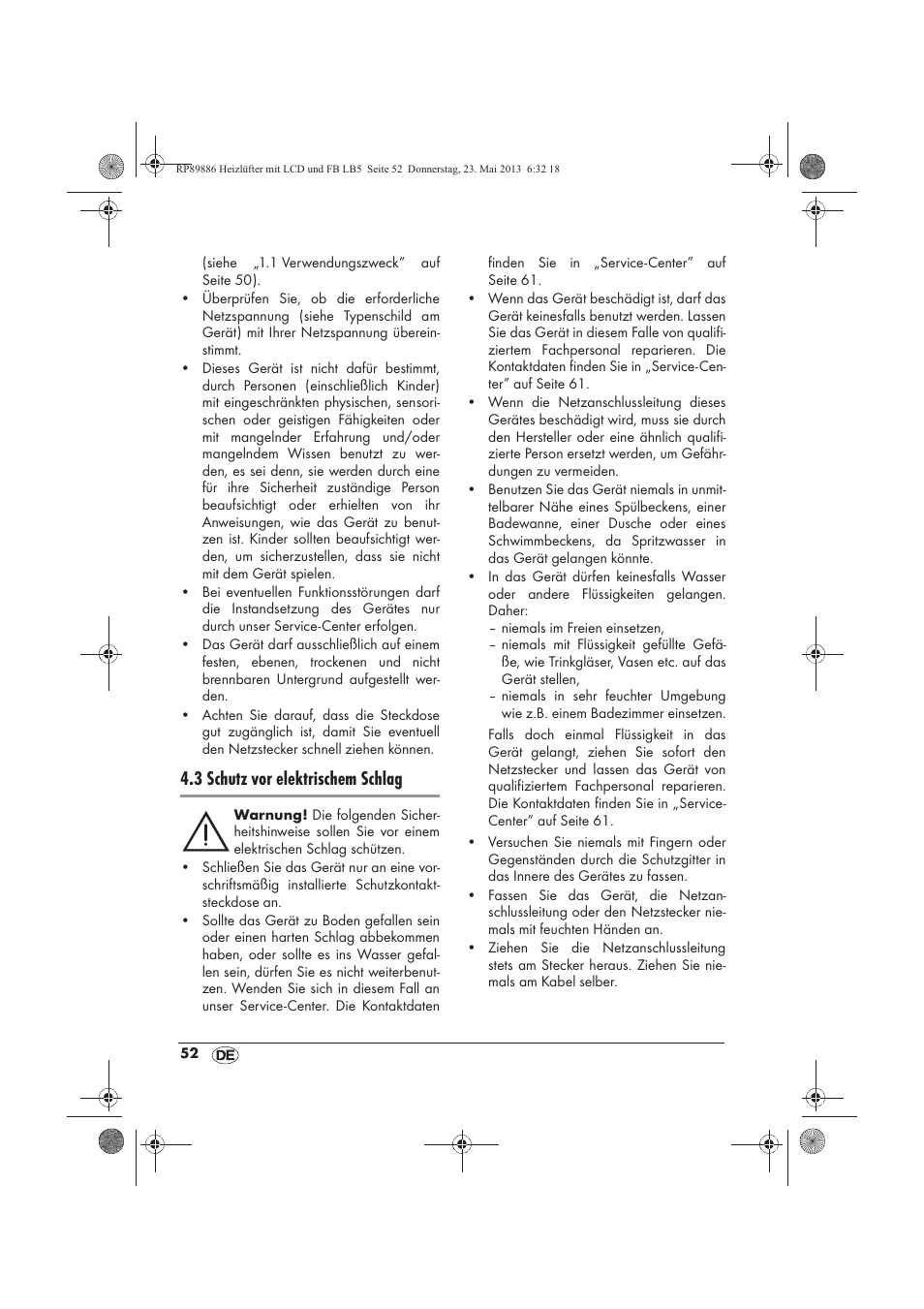 3 schutz vor elektrischem schlag | Silvercrest SHLF 2000 A1 User Manual | Page 54 / 66