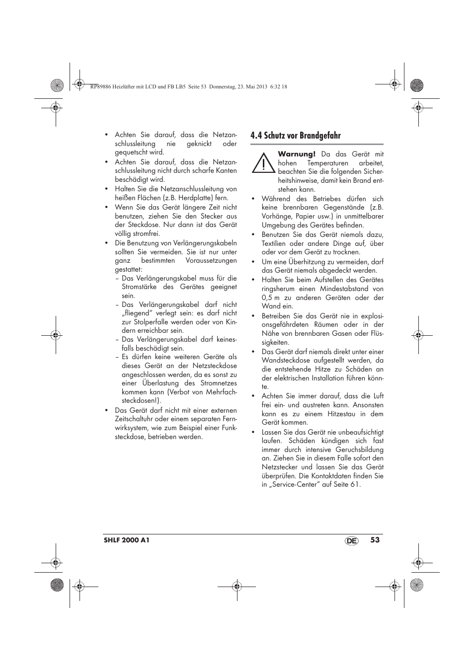 4 schutz vor brandgefahr | Silvercrest SHLF 2000 A1 User Manual | Page 55 / 66