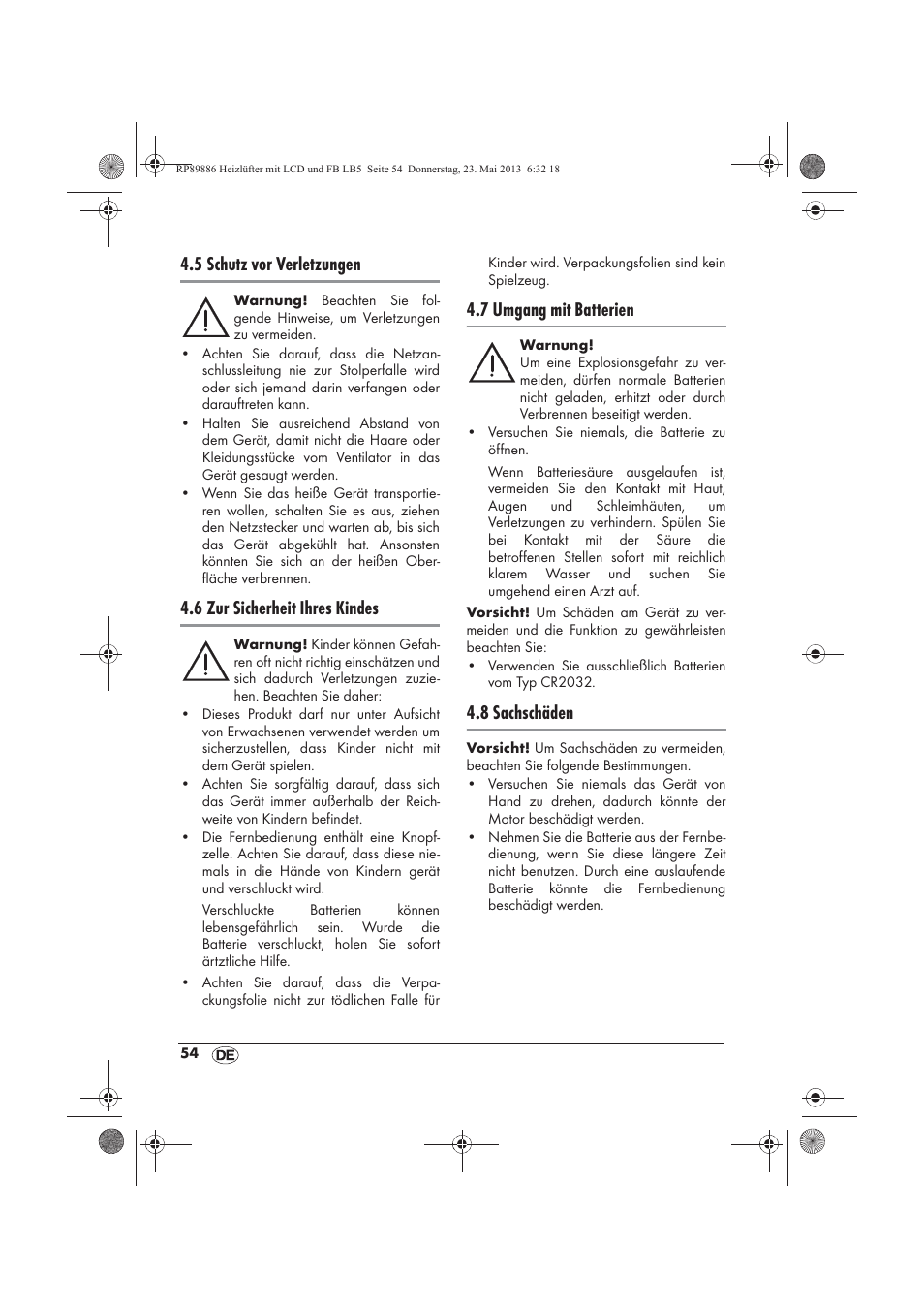 5 schutz vor verletzungen, 6 zur sicherheit ihres kindes, 7 umgang mit batterien | 8 sachschäden | Silvercrest SHLF 2000 A1 User Manual | Page 56 / 66