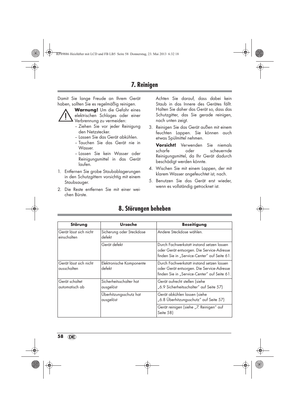 Reinigen, Störungen beheben | Silvercrest SHLF 2000 A1 User Manual | Page 60 / 66