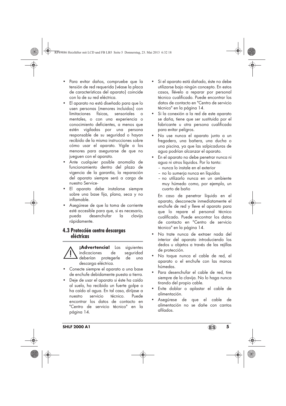 3 protección contra descargas eléctricas | Silvercrest SHLF 2000 A1 User Manual | Page 7 / 66