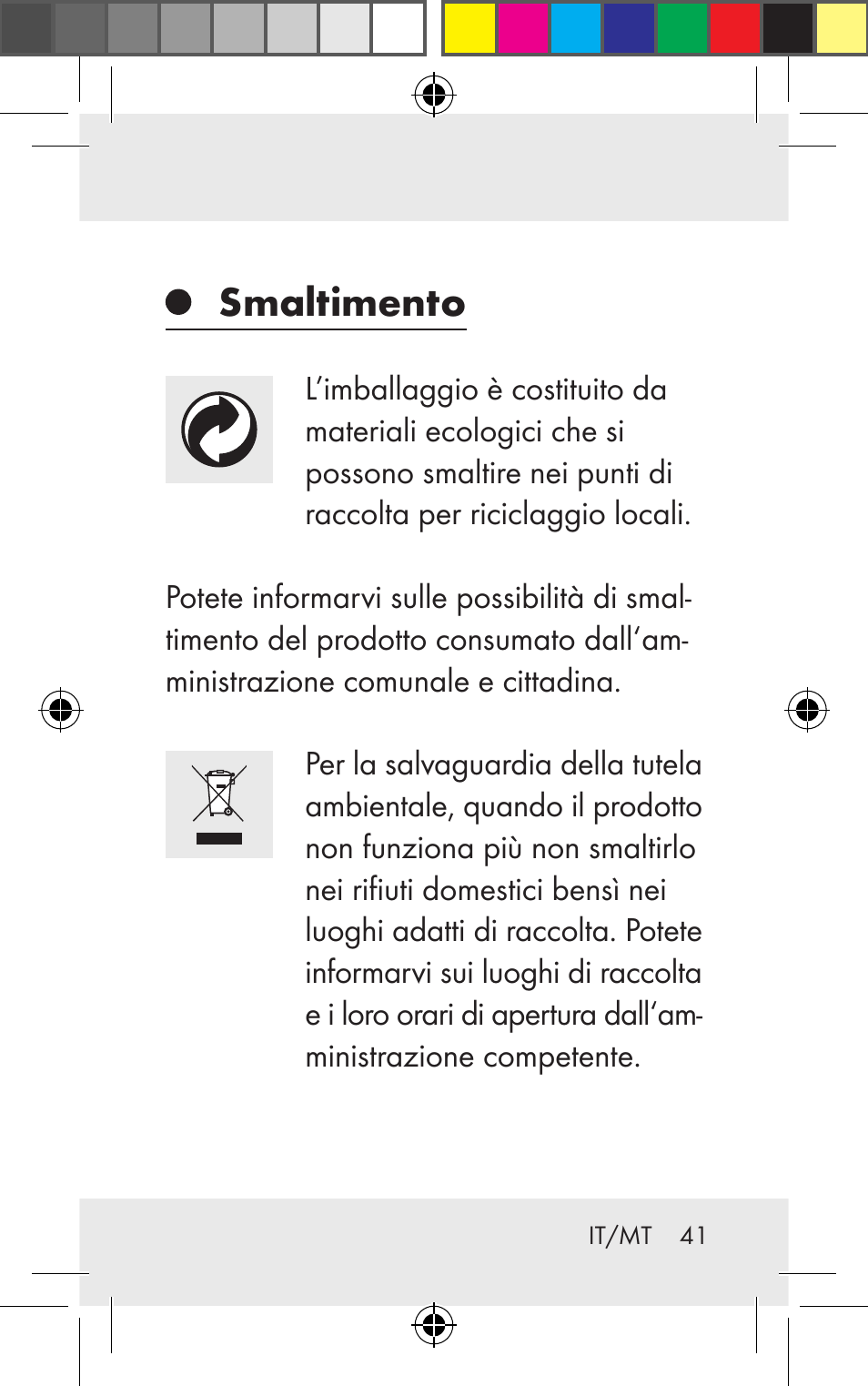 Smaltimento | Silvercrest Z31123 User Manual | Page 41 / 98