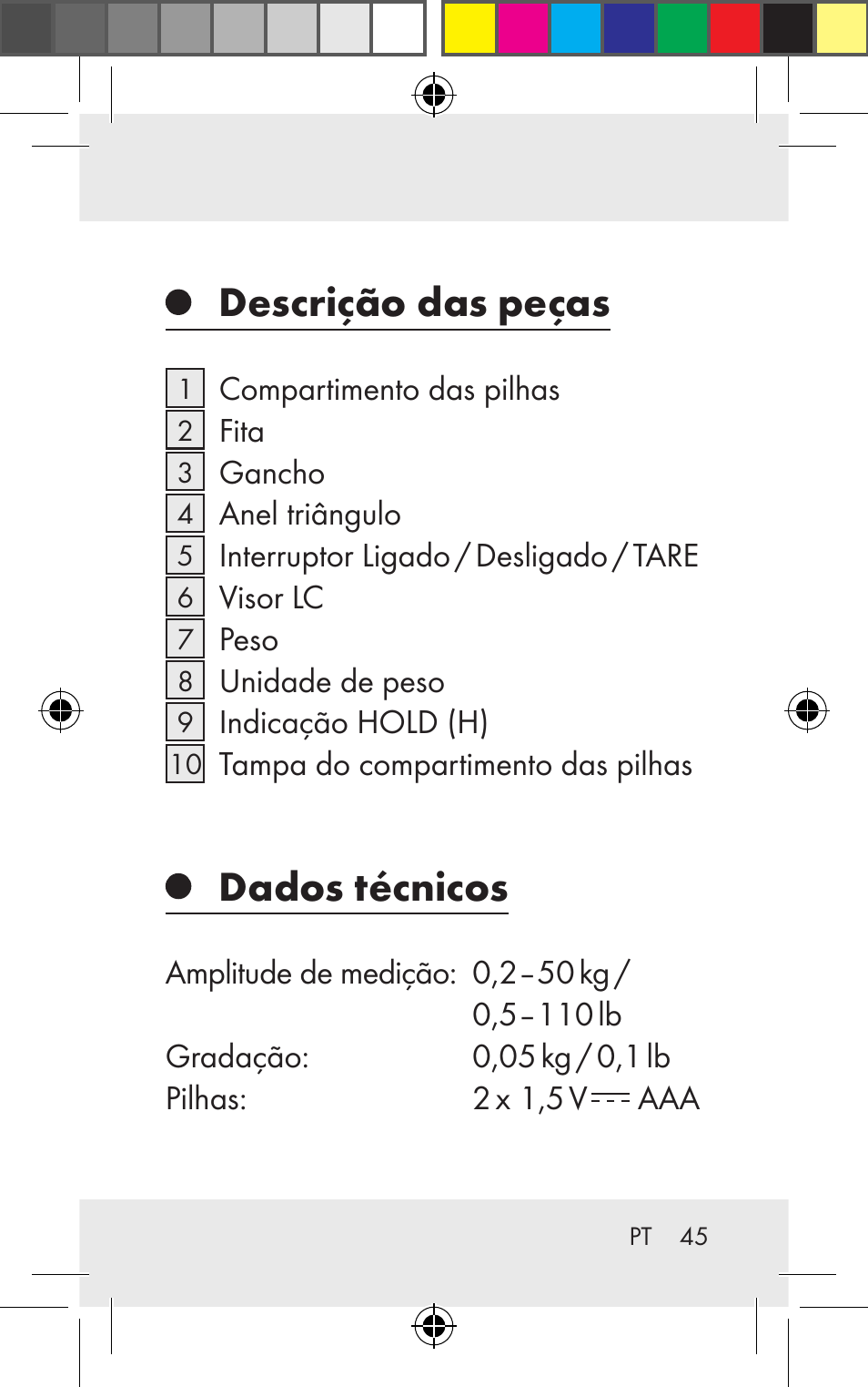 Descrição das peças, Dados técnicos | Silvercrest Z31123 User Manual | Page 45 / 98