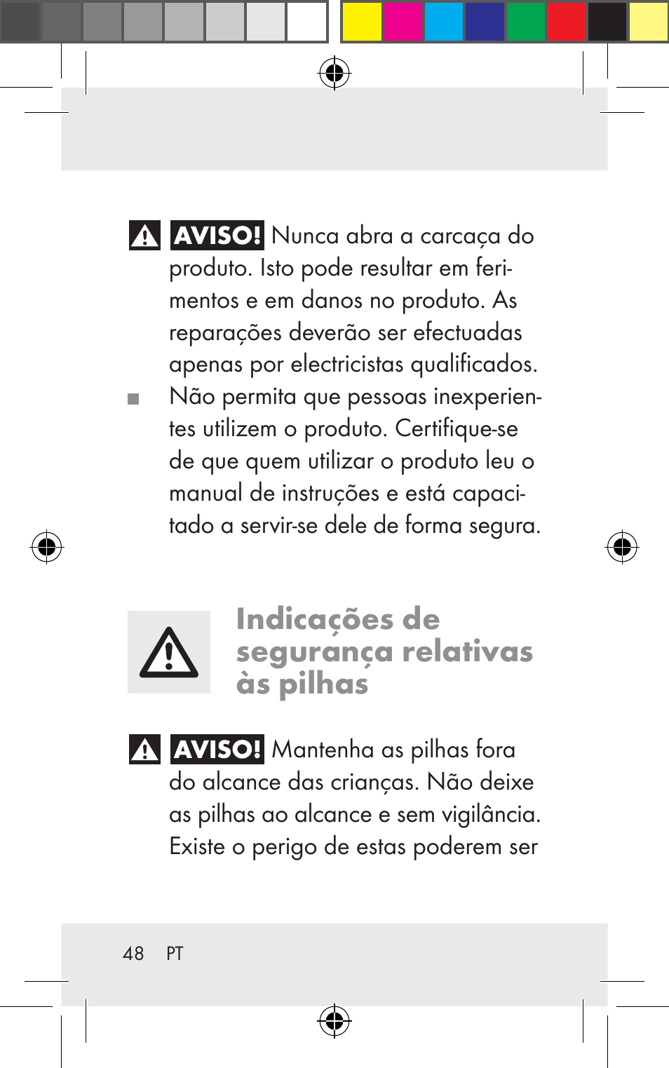 Indicações de segurança relativas às pilhas | Silvercrest Z31123 User Manual | Page 48 / 98