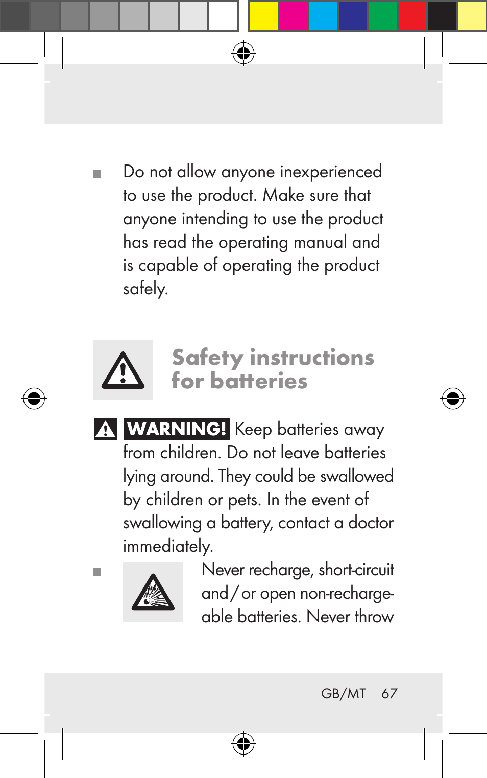 Safety instructions for batteries | Silvercrest Z31123 User Manual | Page 67 / 98
