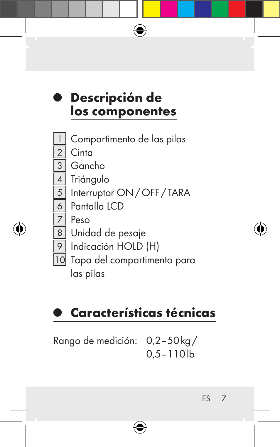 Descripción de los componentes, Características técnicas | Silvercrest Z31123 User Manual | Page 7 / 98