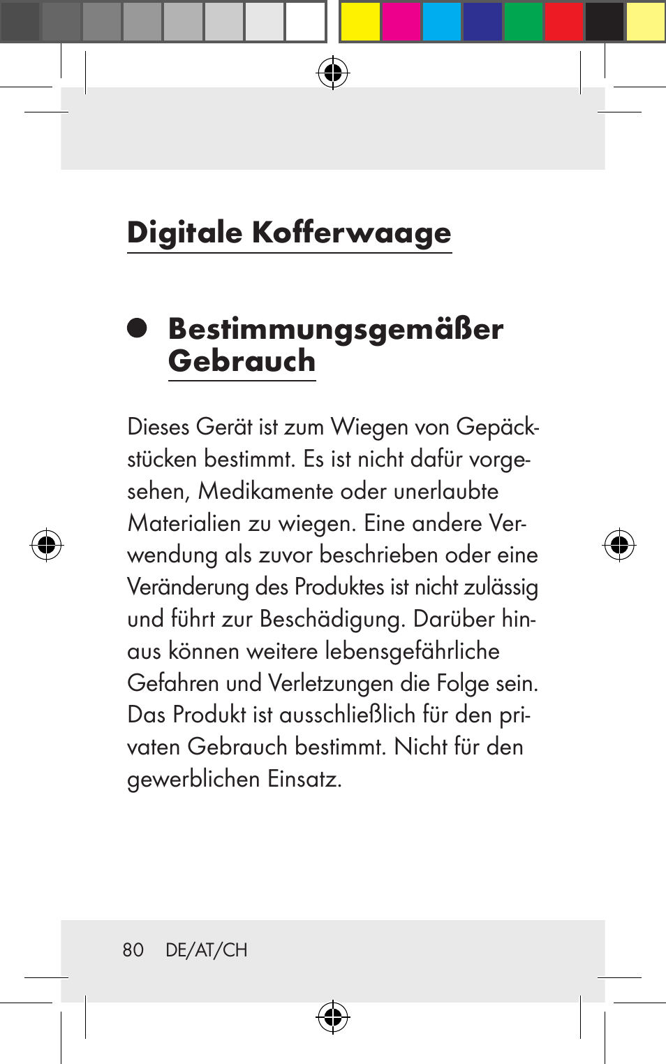 Digitale kofferwaage bestimmungsgemäßer gebrauch | Silvercrest Z31123 User Manual | Page 80 / 98