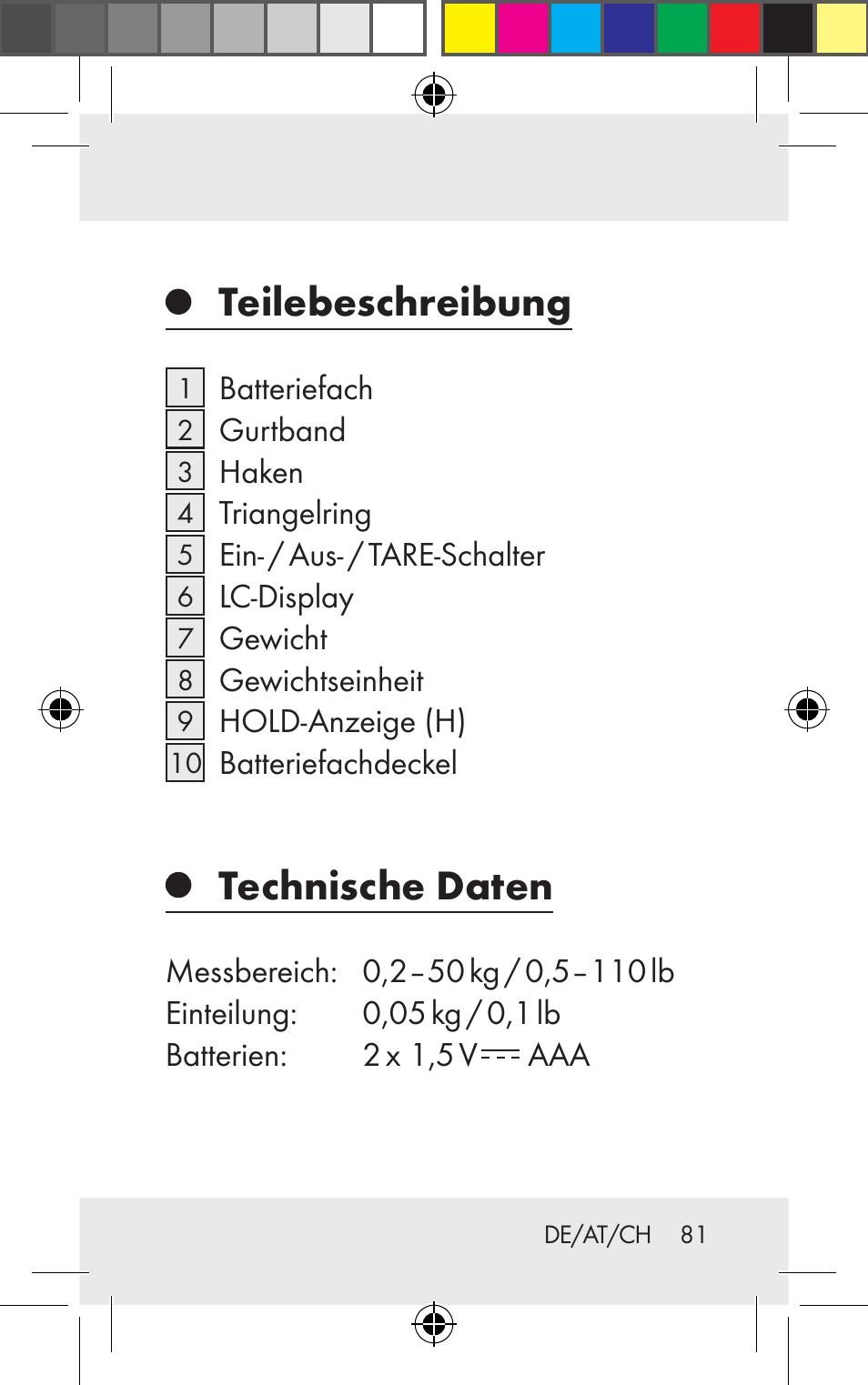 Teilebeschreibung, Technische daten | Silvercrest Z31123 User Manual | Page 81 / 98