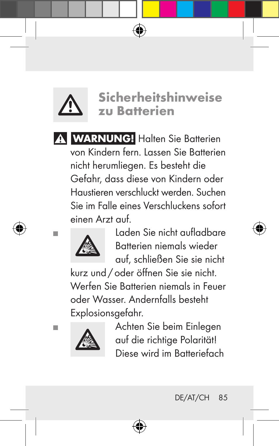 Sicherheitshinweise zu batterien | Silvercrest Z31123 User Manual | Page 85 / 98
