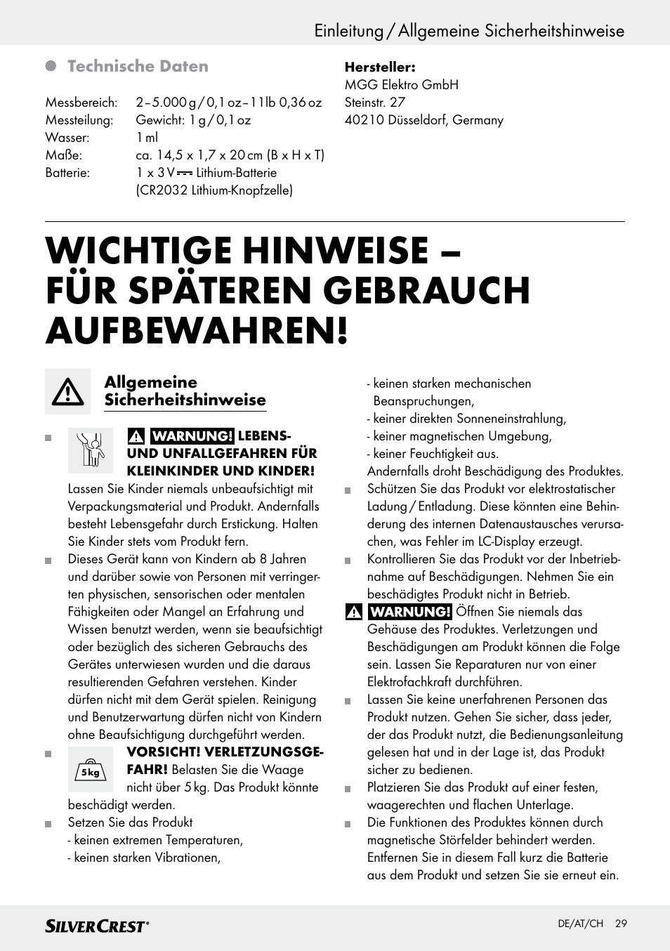 Einleitung / allgemeine sicherheitshinweise | Silvercrest SKWD A1 User Manual | Page 29 / 38