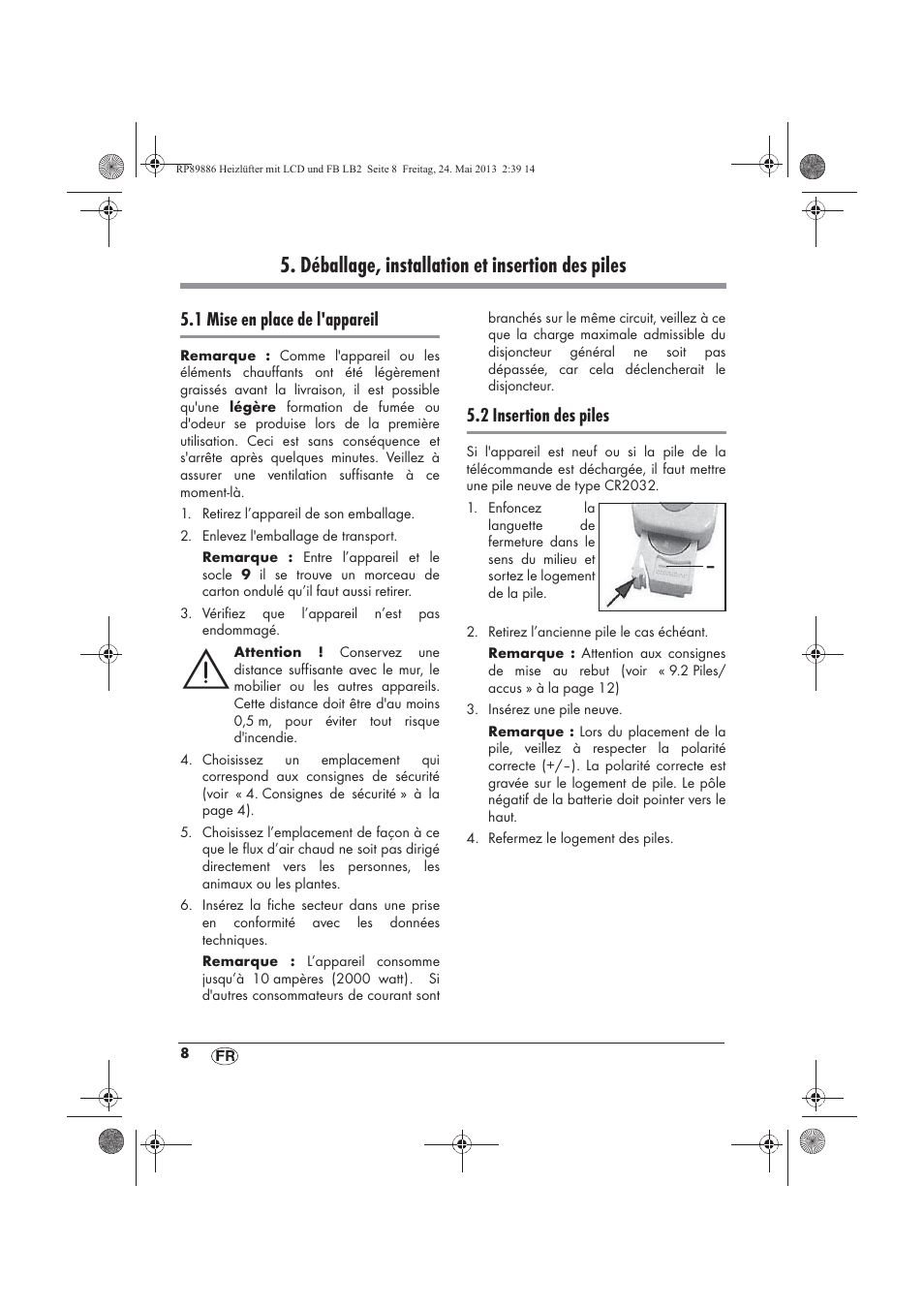 Déballage, installation et insertion des piles, 1 mise en place de l'appareil, 2 insertion des piles | Silvercrest SHLF 2000 A1 User Manual | Page 10 / 54