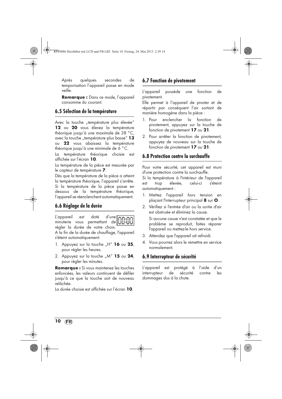 5 sélection de la température, 6 réglage de la durée, 7 fonction de pivotement | 8 protection contre la surchauffe, 9 interrupteur de sécurité | Silvercrest SHLF 2000 A1 User Manual | Page 12 / 54