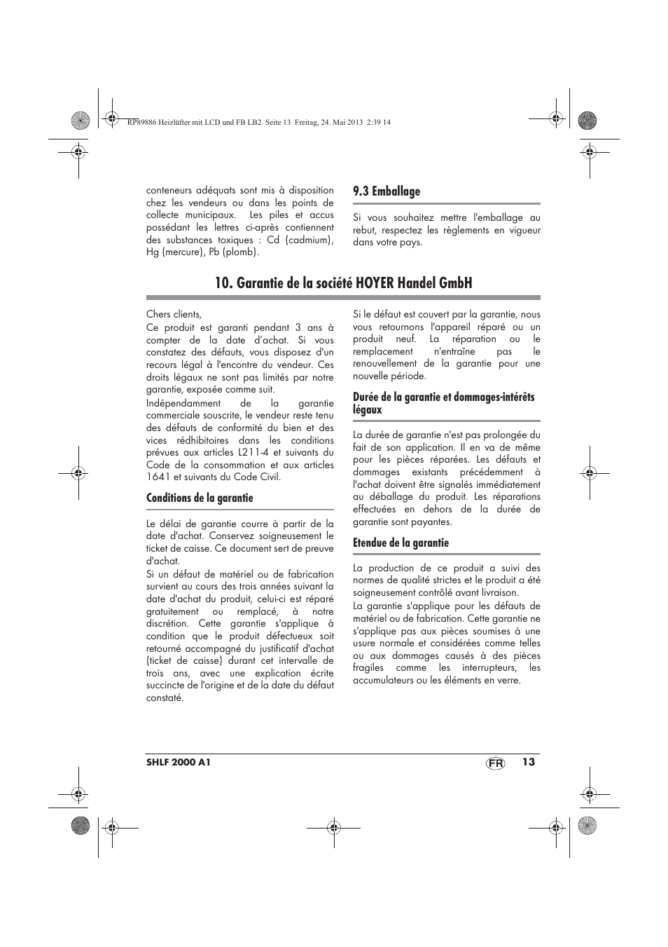 Garantie de la société hoyer handel gmbh | Silvercrest SHLF 2000 A1 User Manual | Page 15 / 54