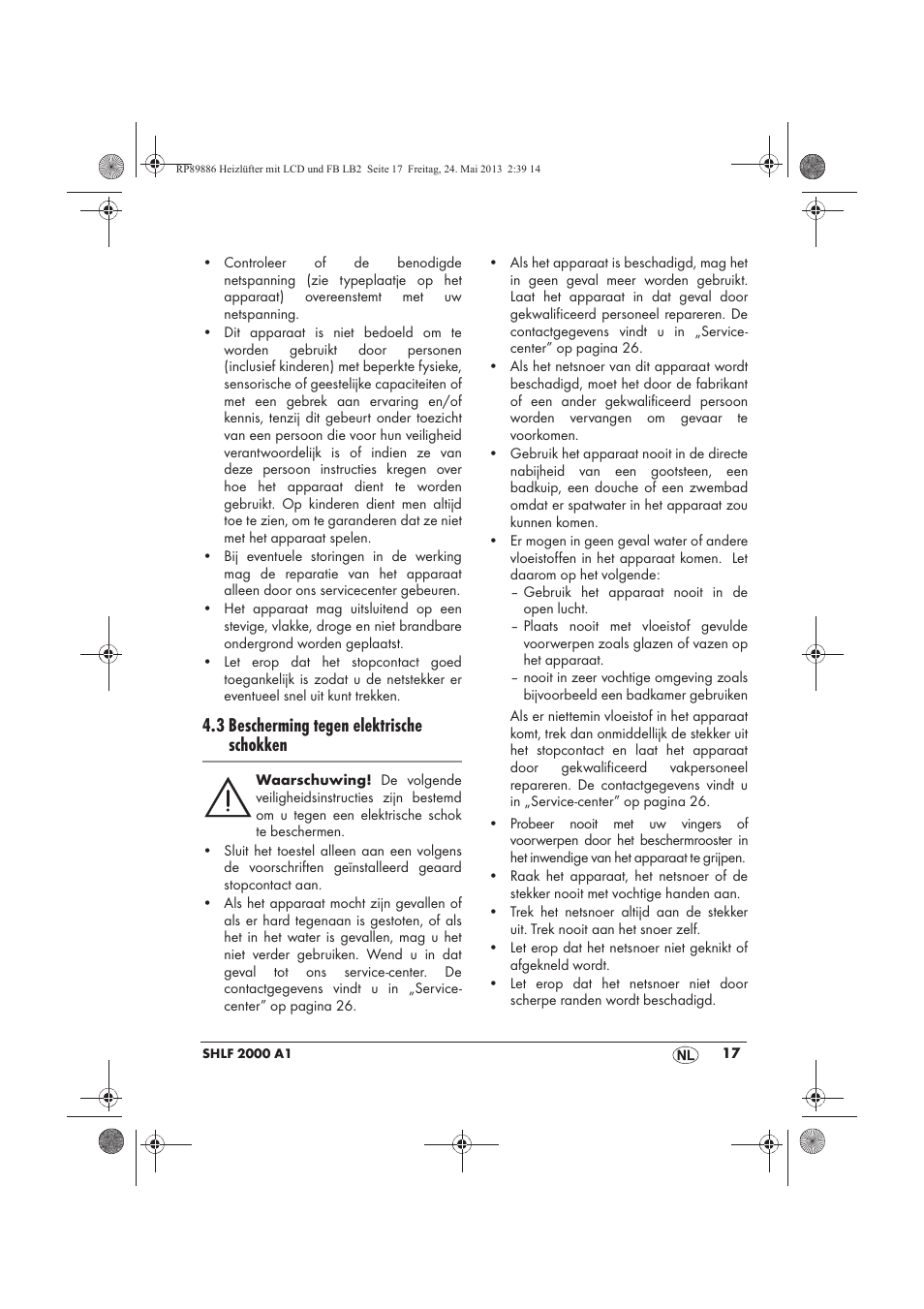 3 bescherming tegen elektrische schokken | Silvercrest SHLF 2000 A1 User Manual | Page 19 / 54