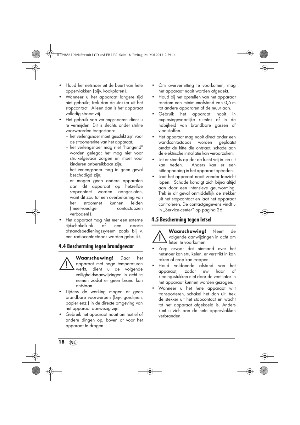 4 bescherming tegen brandgevaar, 5 bescherming tegen letsel | Silvercrest SHLF 2000 A1 User Manual | Page 20 / 54