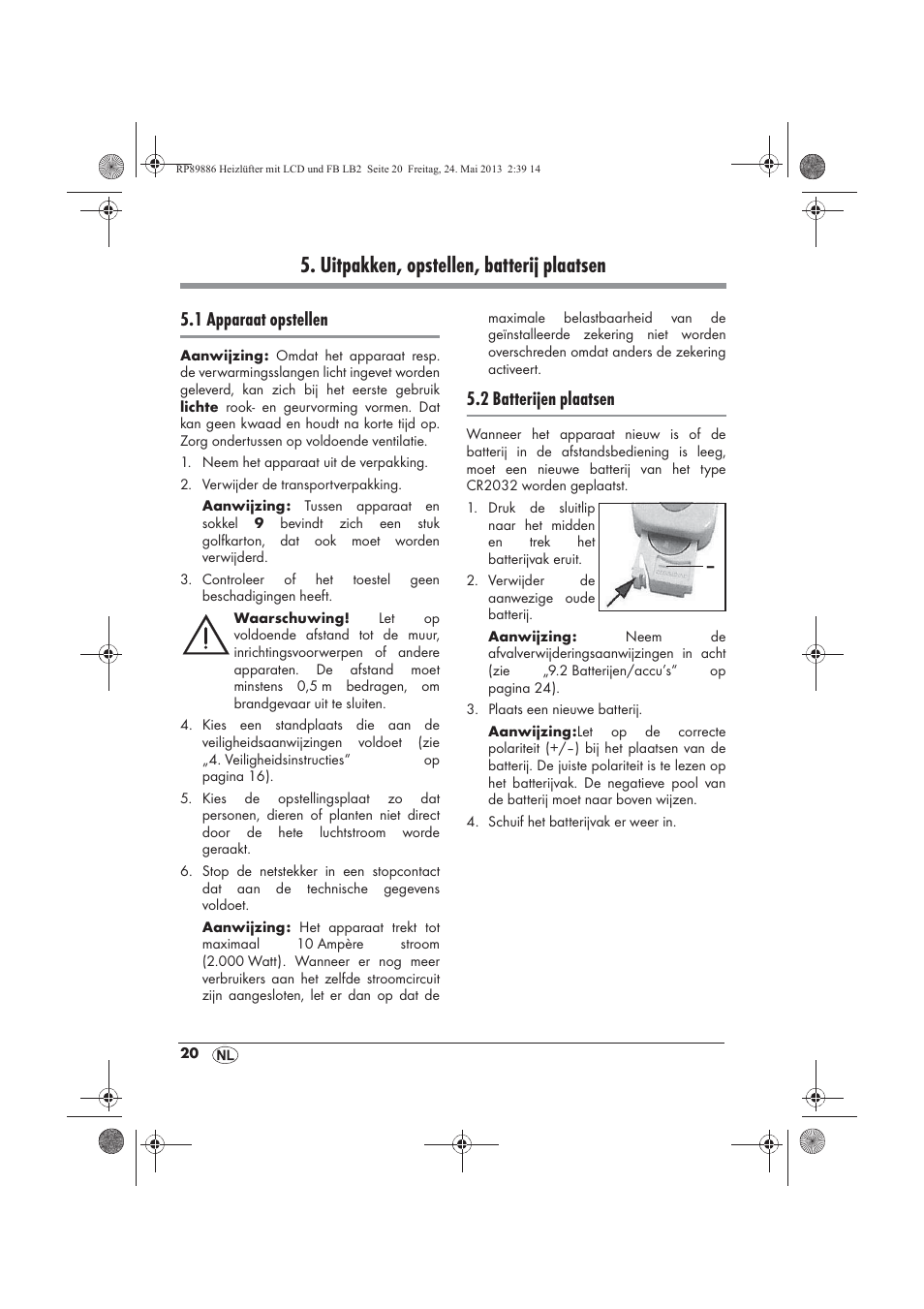 Uitpakken, opstellen, batterij plaatsen, 1 apparaat opstellen, 2 batterijen plaatsen | Silvercrest SHLF 2000 A1 User Manual | Page 22 / 54