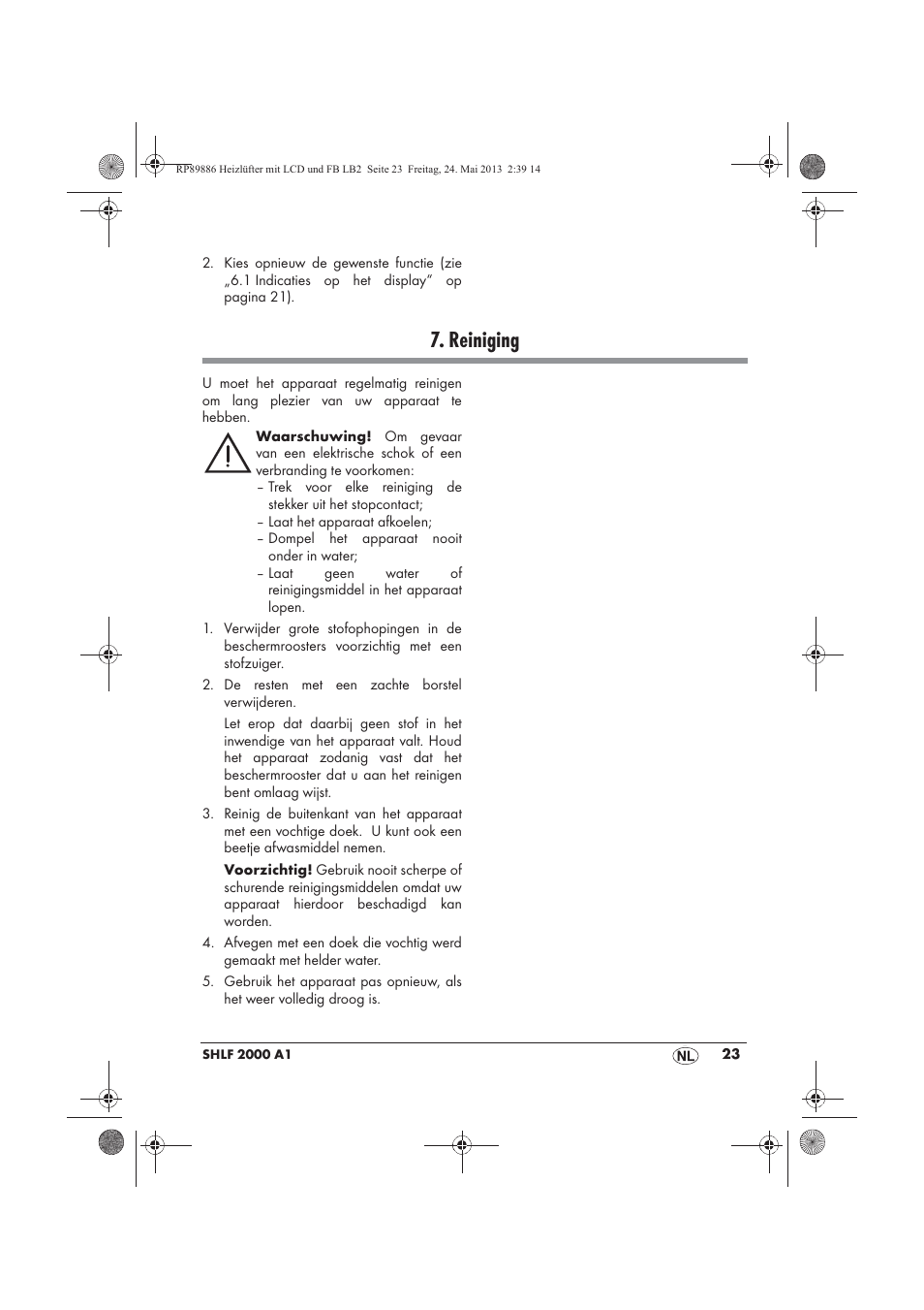 Reiniging | Silvercrest SHLF 2000 A1 User Manual | Page 25 / 54