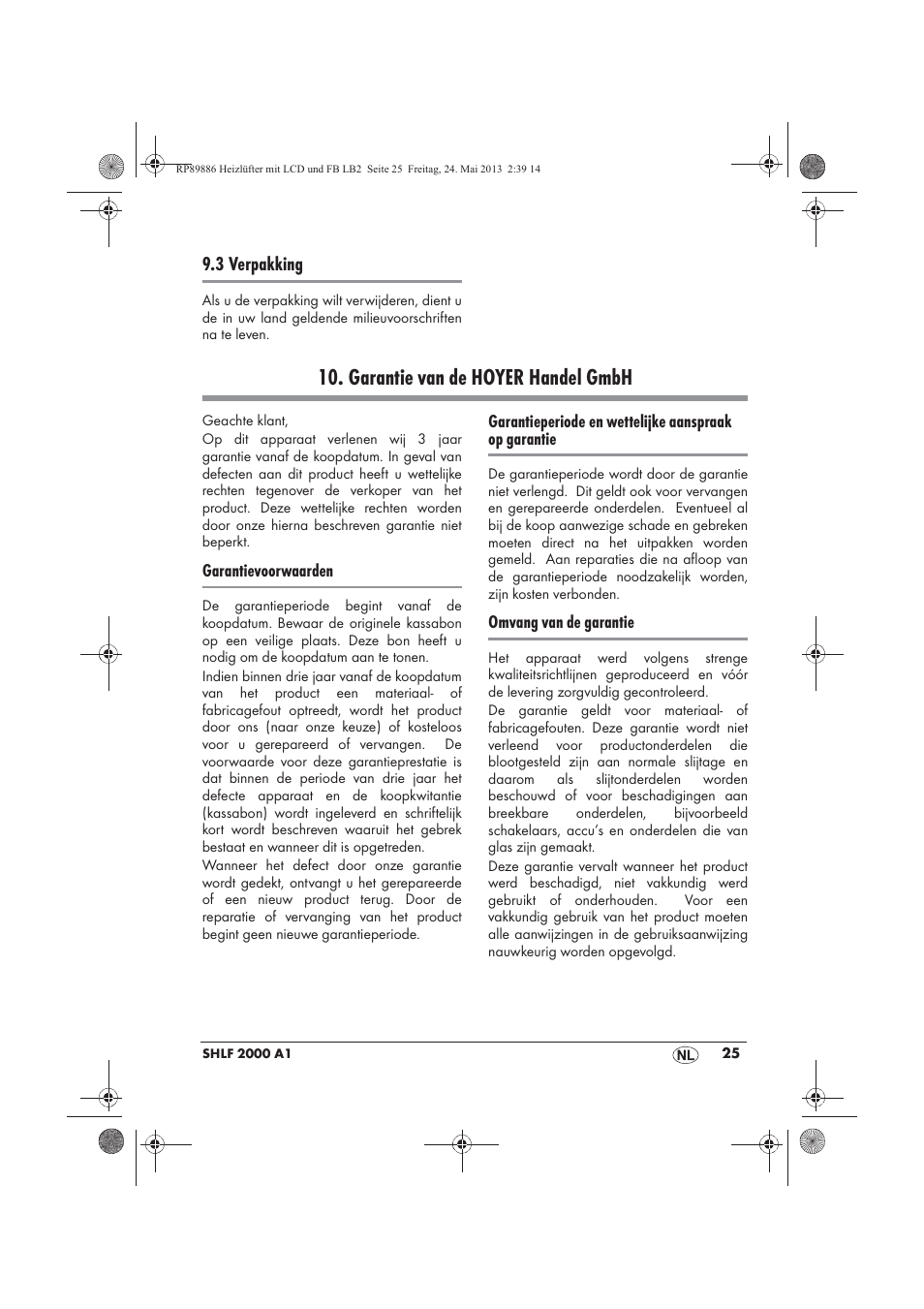 Garantie van de hoyer handel gmbh | Silvercrest SHLF 2000 A1 User Manual | Page 27 / 54