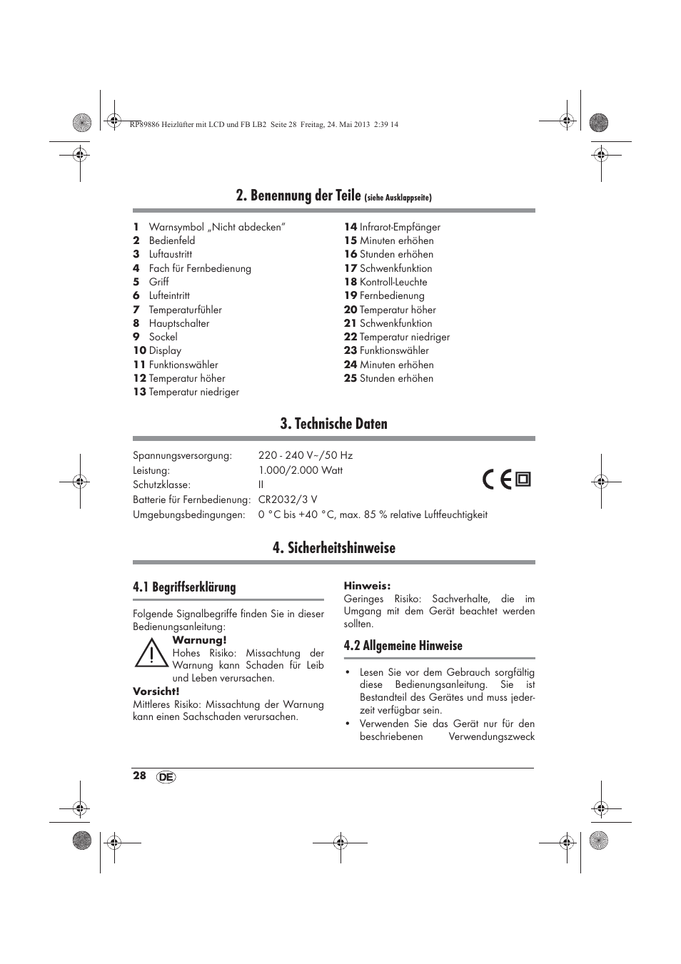 Benennung der teile, Technische daten, Sicherheitshinweise | 1 begriffserklärung, 2 allgemeine hinweise | Silvercrest SHLF 2000 A1 User Manual | Page 30 / 54