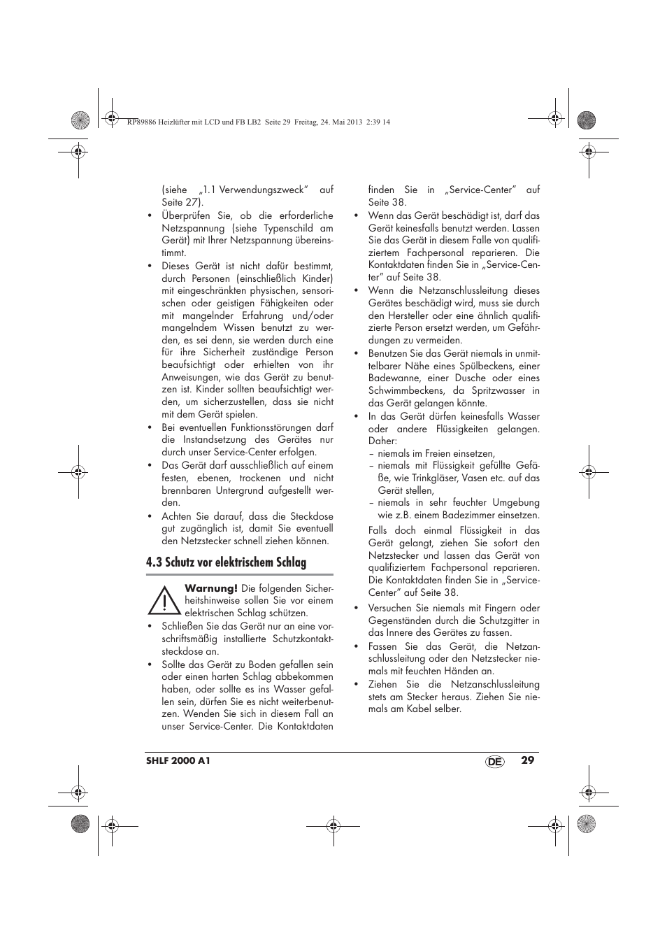 3 schutz vor elektrischem schlag | Silvercrest SHLF 2000 A1 User Manual | Page 31 / 54