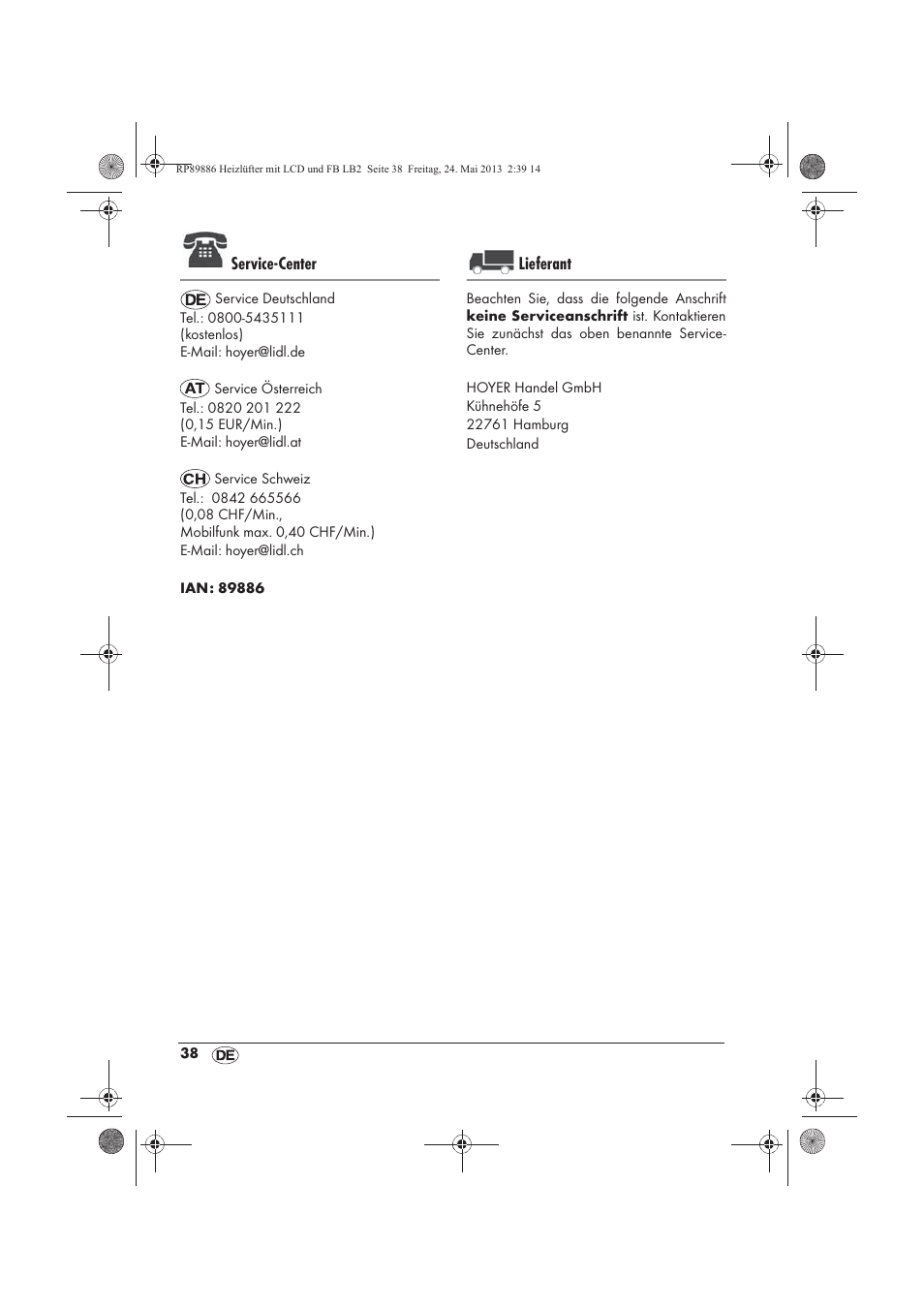 Service-center, Lieferant | Silvercrest SHLF 2000 A1 User Manual | Page 40 / 54