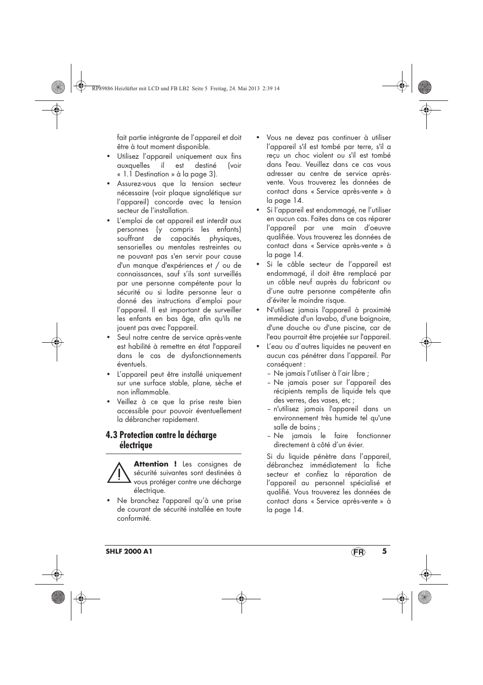 3 protection contre la décharge électrique | Silvercrest SHLF 2000 A1 User Manual | Page 7 / 54