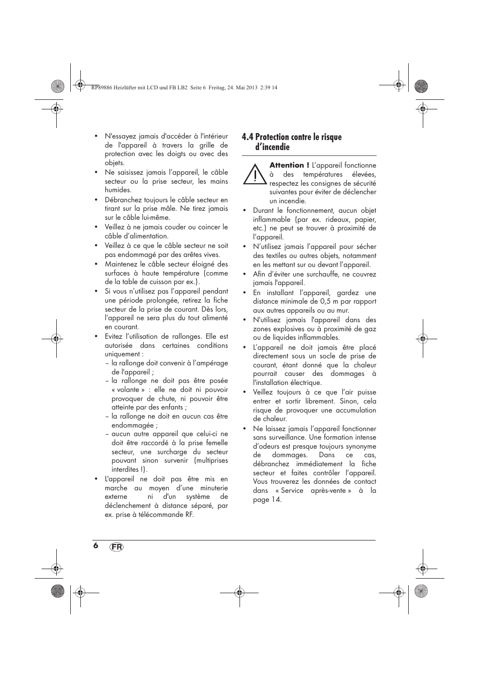 4 protection contre le risque d’incendie | Silvercrest SHLF 2000 A1 User Manual | Page 8 / 54