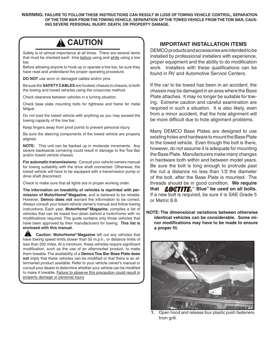 Caution | Demco 9518171 User Manual | Page 2 / 8