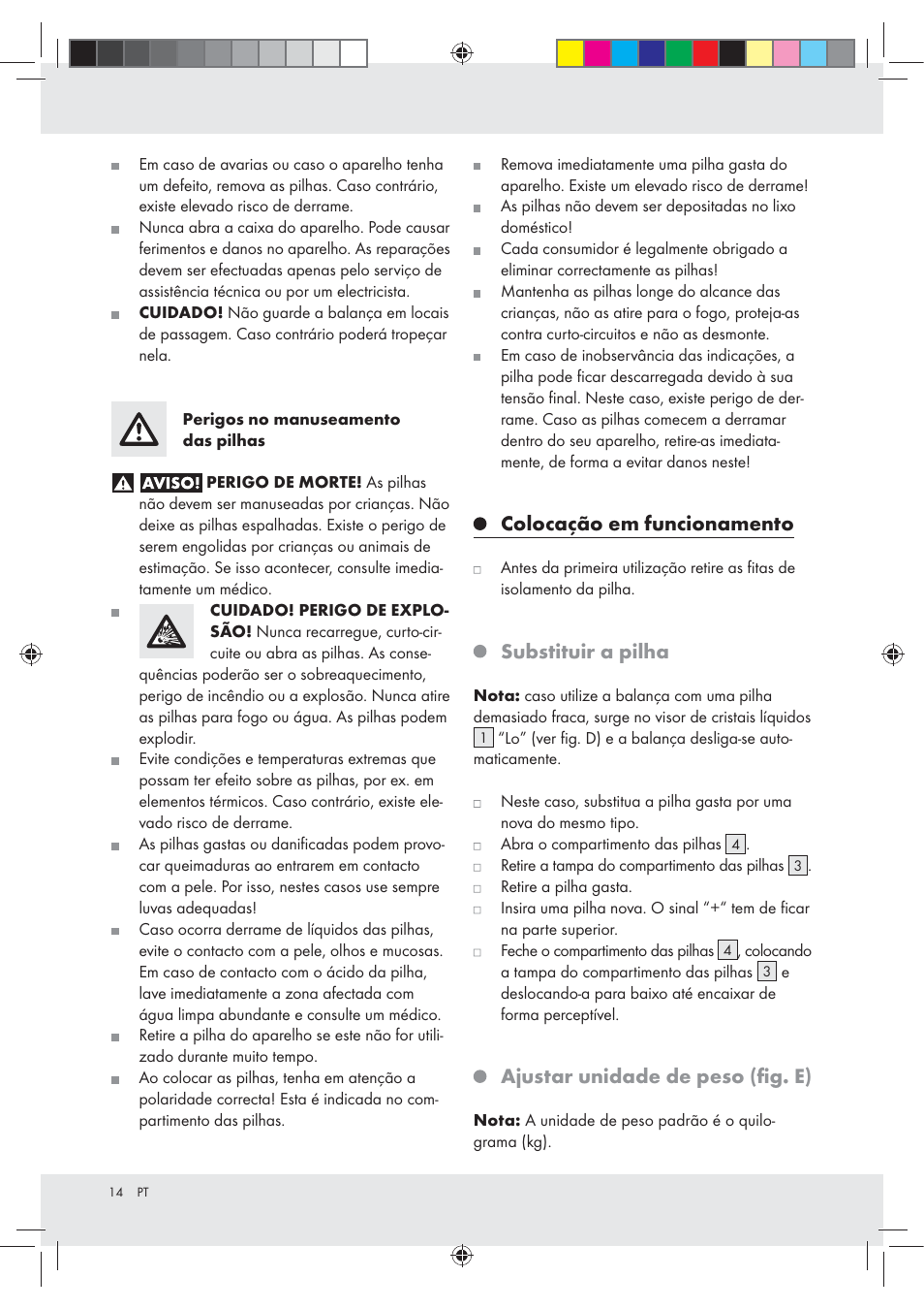 Colocação em funcionamento, Substituir a pilha, Ajustar unidade de peso (ﬁg. e) | Silvercrest Z29777A / Z29777B User Manual | Page 14 / 24