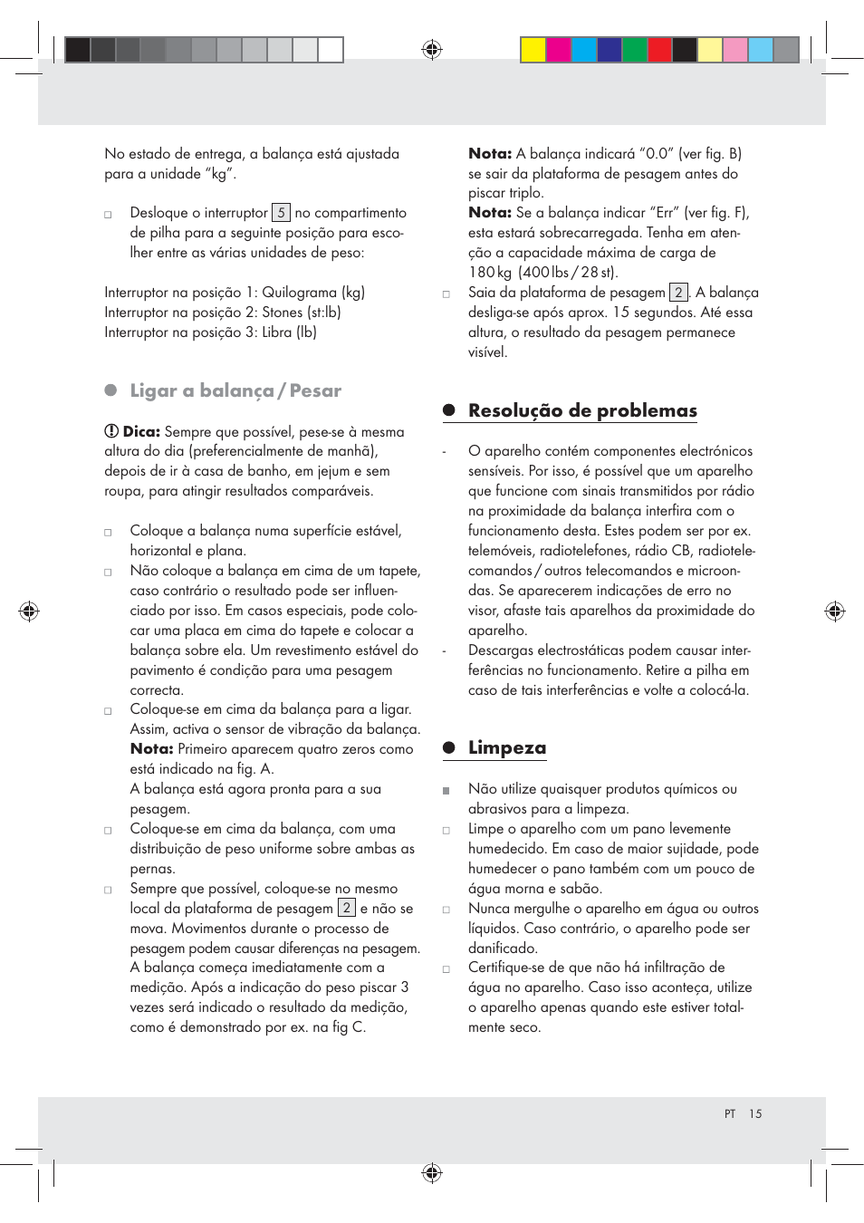 Ligar a balança / pesar, Resolução de problemas, Limpeza | Silvercrest Z29777A / Z29777B User Manual | Page 15 / 24