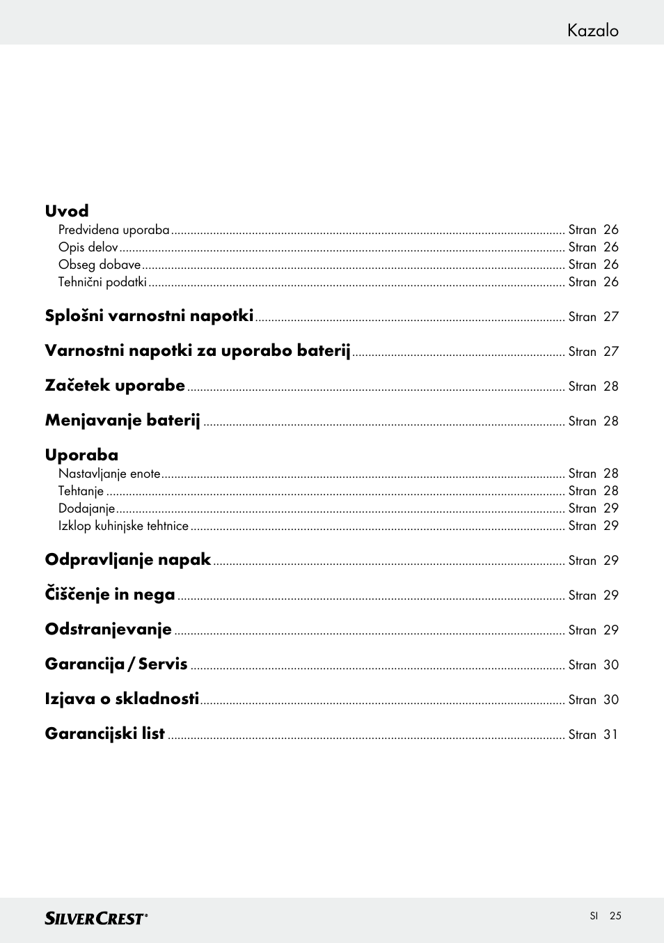 Kazalo | Silvercrest SKWD A1 User Manual | Page 25 / 54