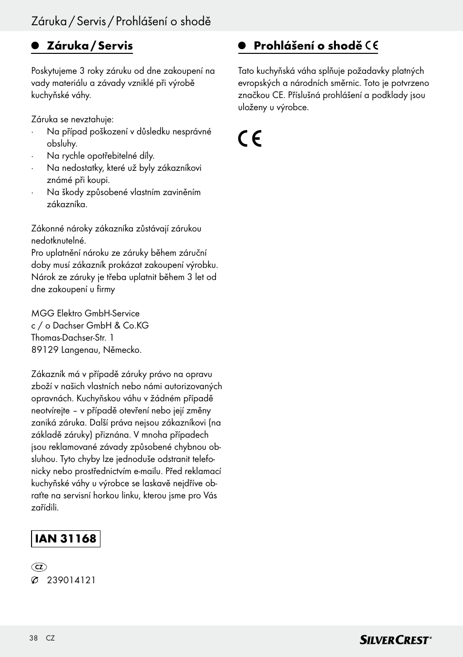 Záruka / servis / prohlášení o shodě, Záruka / servis, Prohlášení o shodě | Silvercrest SKWD A1 User Manual | Page 38 / 54